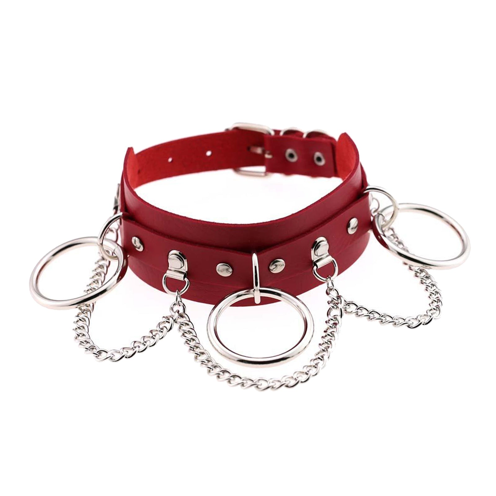 PU Leather Choker Necklace Chain Collar Goth Punk Rock Necklace Decor  Red