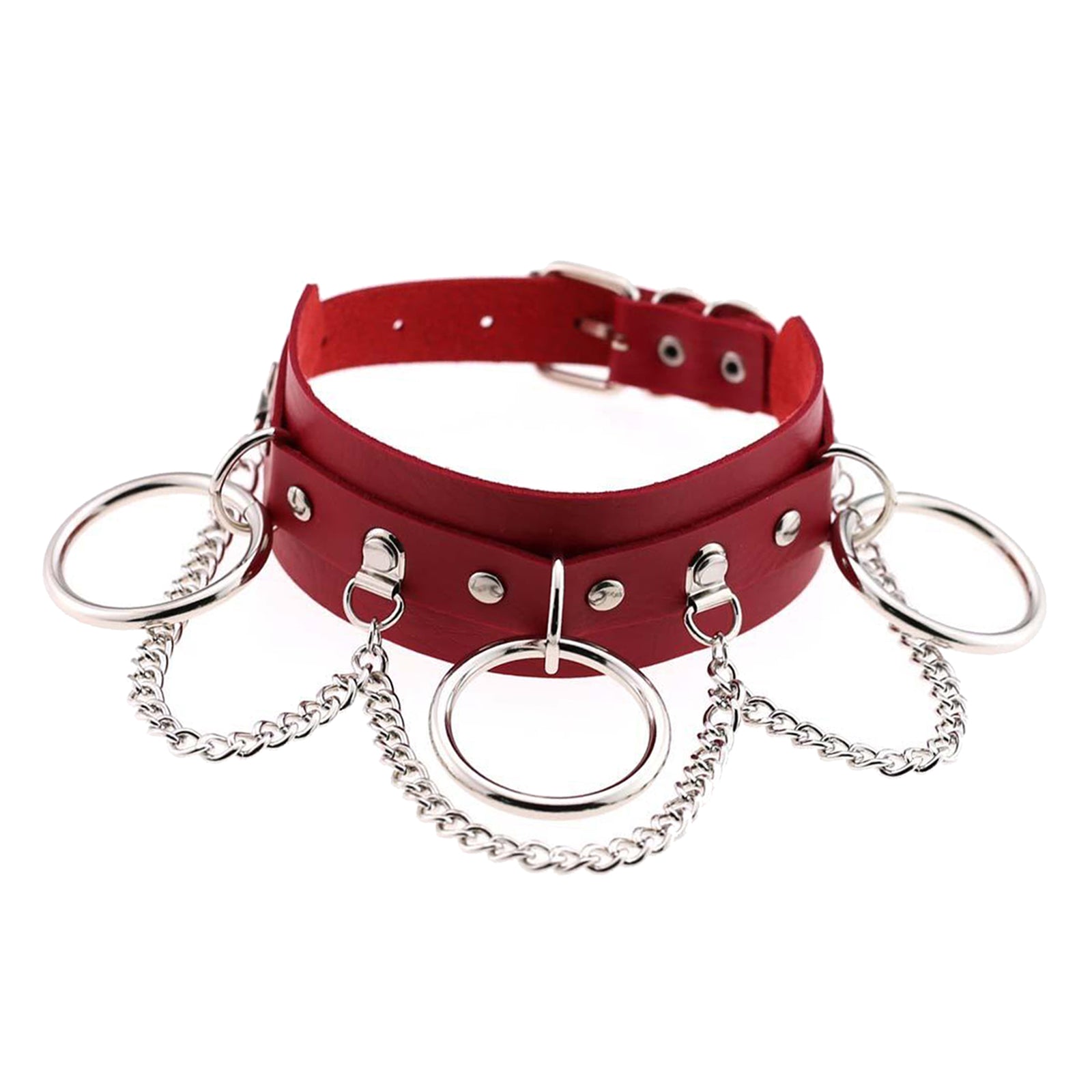 PU Leather Choker Necklace Chain Collar Goth Punk Rock Necklace Decor  Red