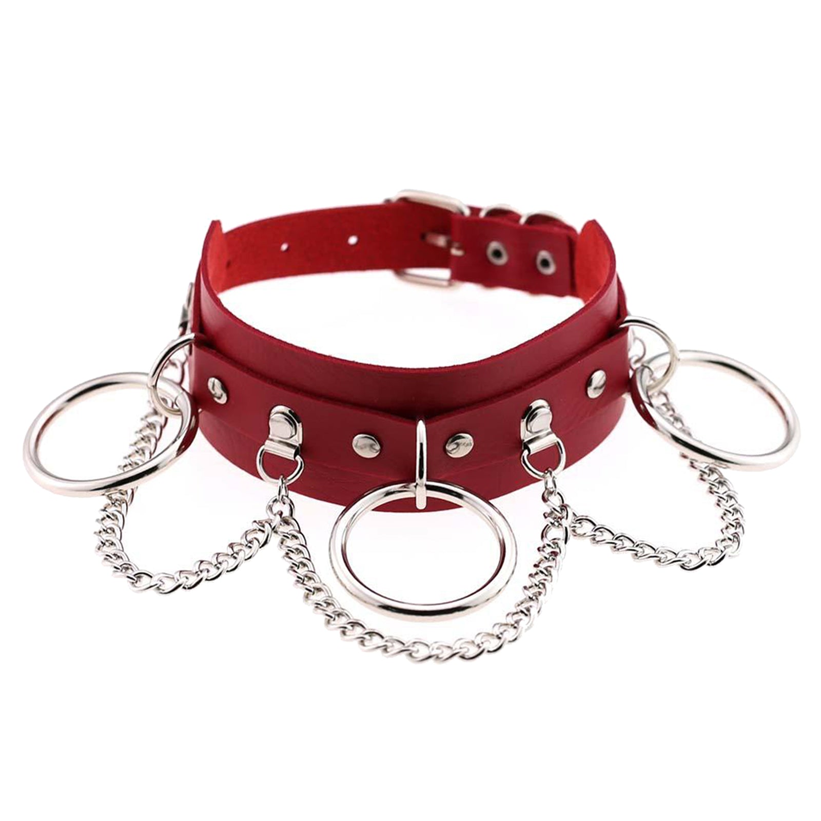 PU Leather Choker Necklace Chain Collar Goth Punk Rock Necklace Decor  Red