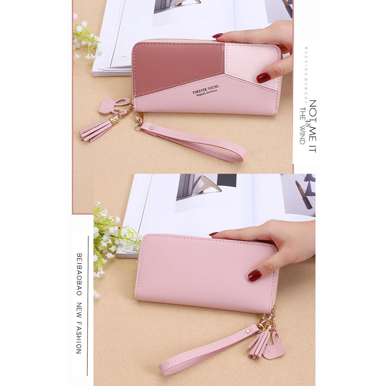 Women Wallet Wristlet Clutch Card Holder Organizer Phone Purse Long Pink