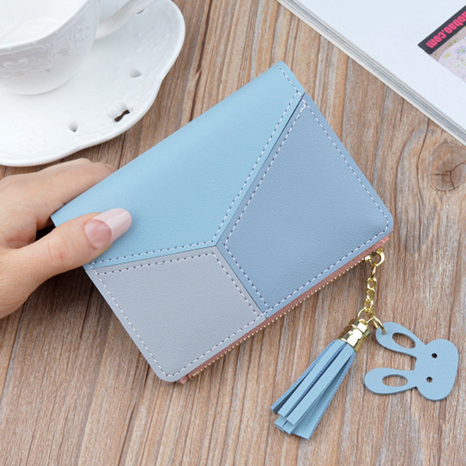 Women Wallet Wristlet Clutch Card Holder Organizer Phone Purse Short Blue