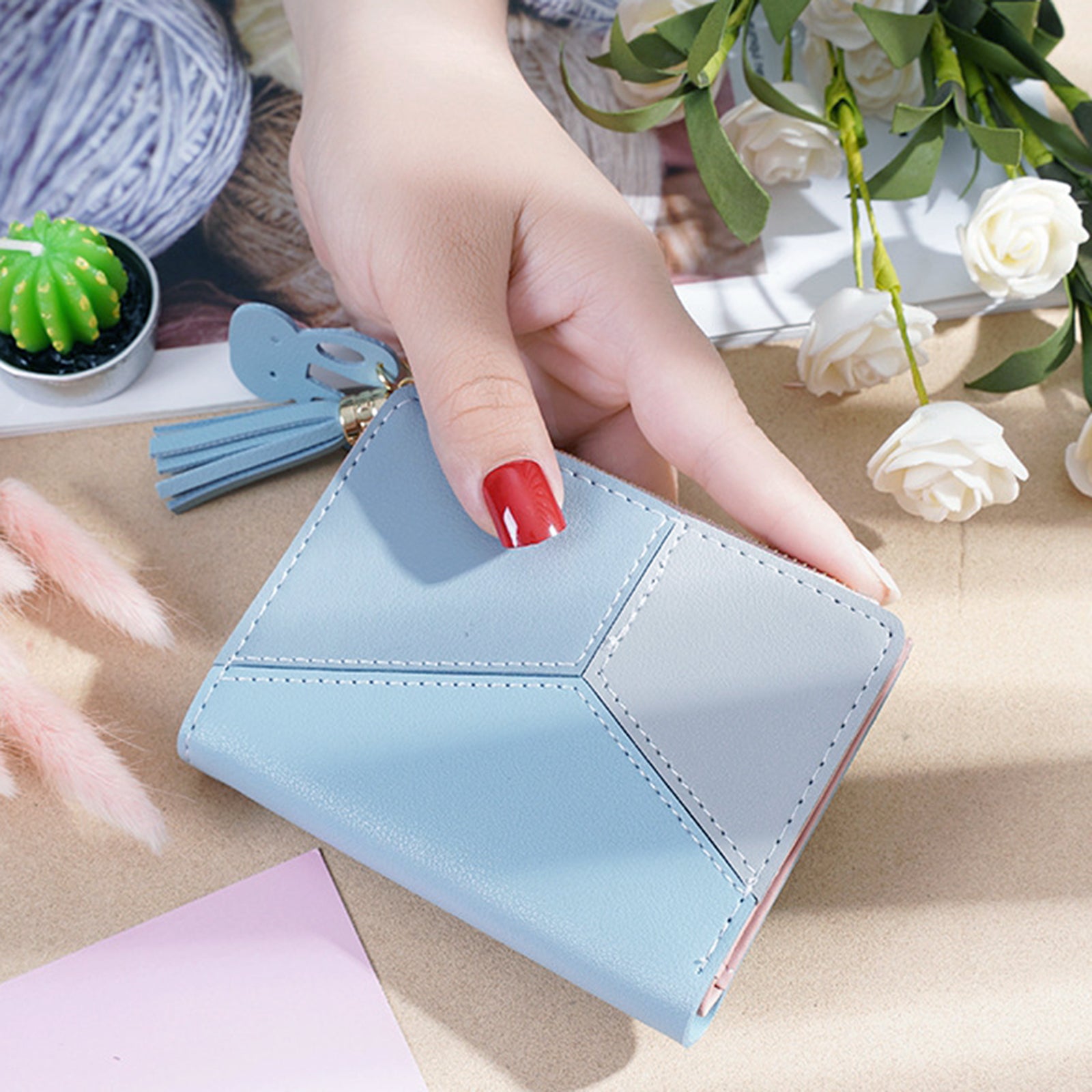 Women Wallet Wristlet Clutch Card Holder Organizer Phone Purse Short Blue