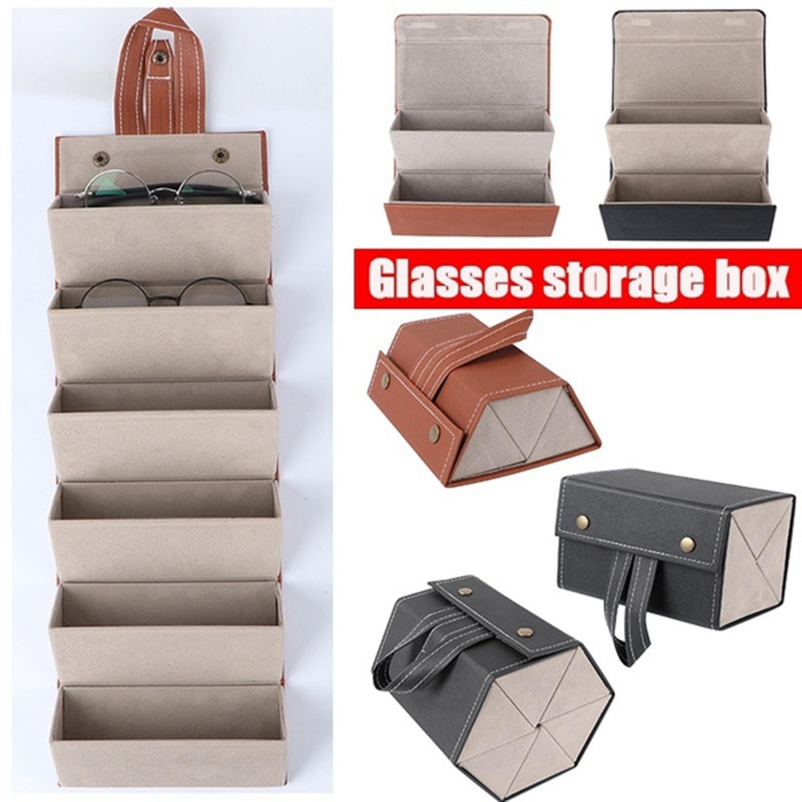 Portable Multi-slot Sunglasses Organizer Eyeglasses Storage 6 Grid Brown