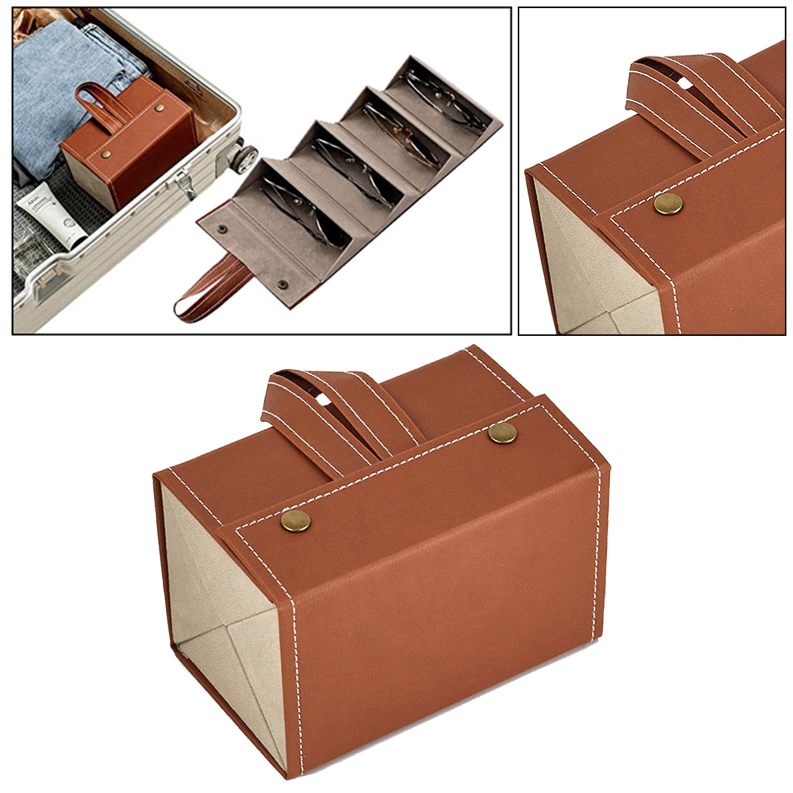 Portable Multi-slot Sunglasses Organizer Eyeglasses Storage 4 Grid Brown