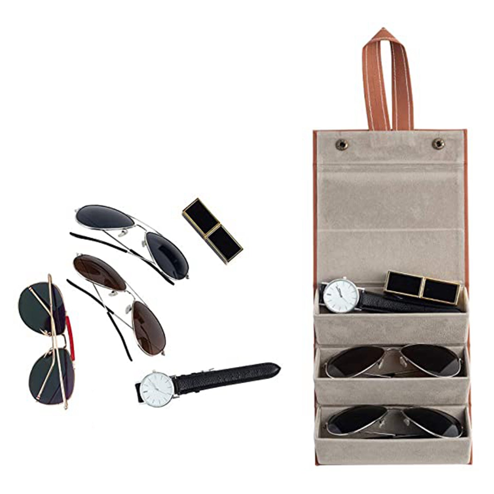 Portable Multi-slot Sunglasses Organizer Eyeglasses Storage 3 Grid Brown