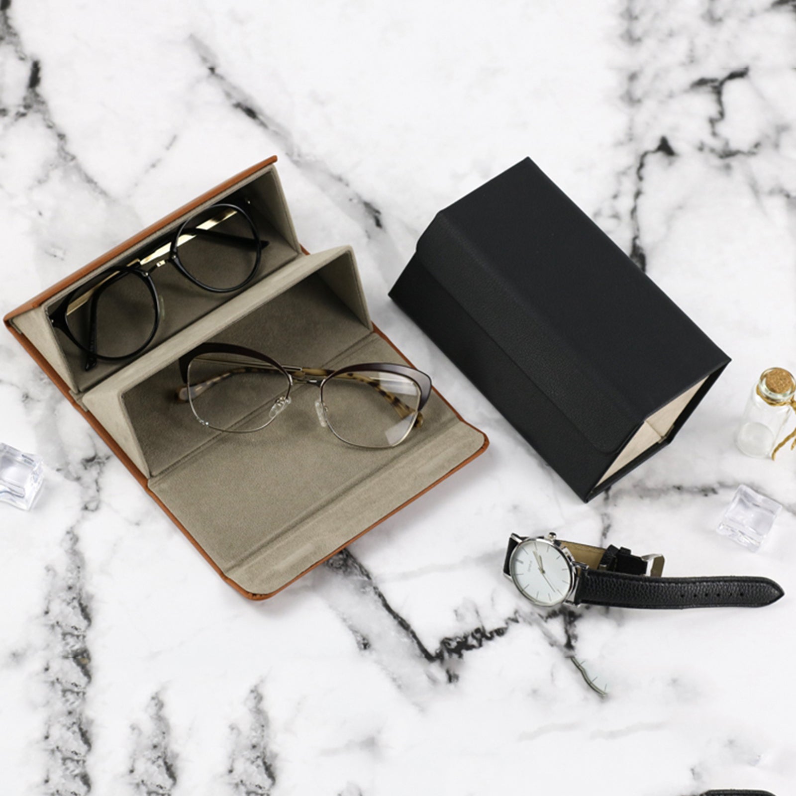 Portable Multi-slot Sunglasses Organizer Eyeglasses Storage 2 Grid Black