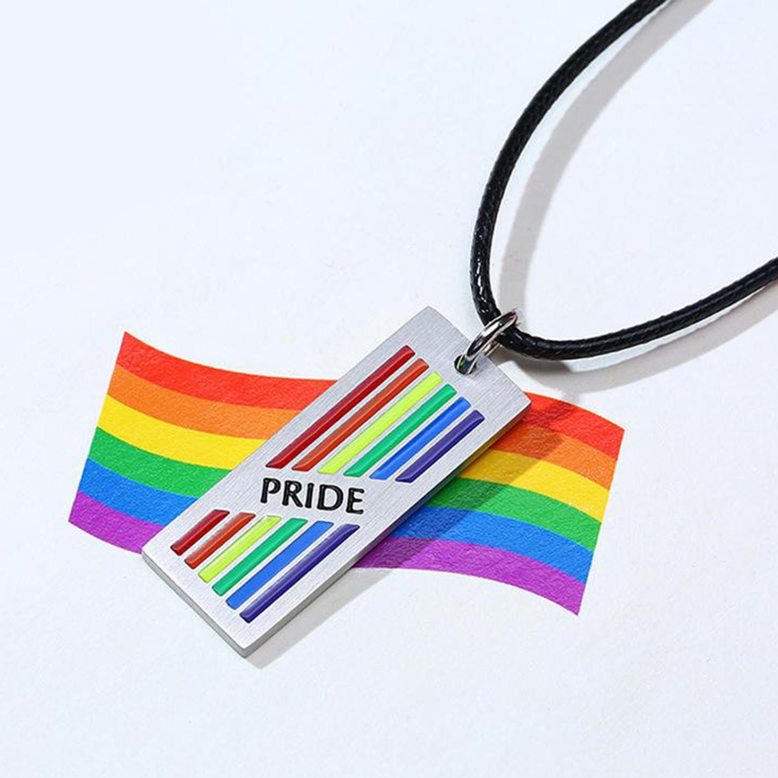 Lesbian Gay Pride Necklace LGBT Jewelry with Rainbow Color Pendant Charms