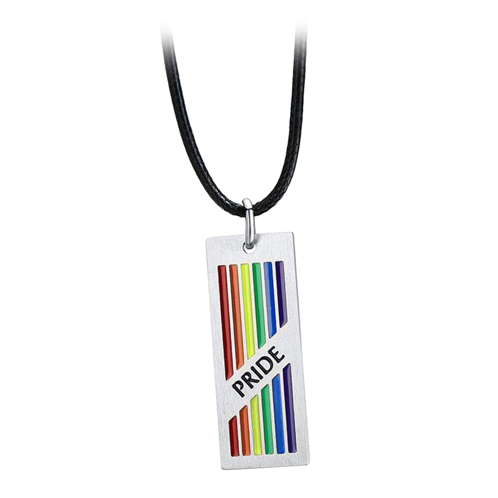 Lesbian Gay Pride Necklace LGBT Jewelry with Rainbow Color Pendant Charms