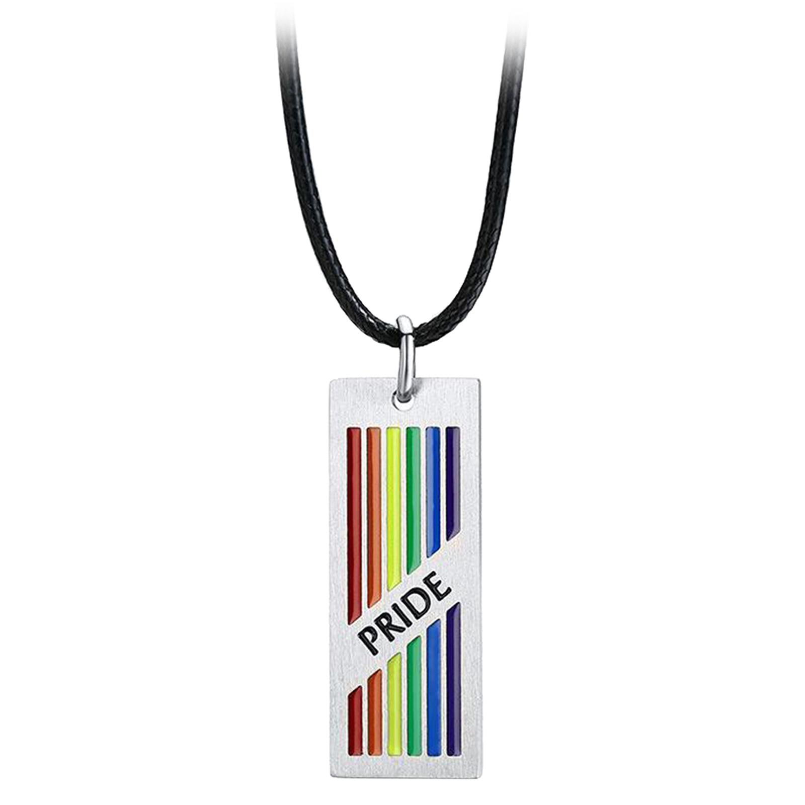 Lesbian Gay Pride Necklace LGBT Jewelry with Rainbow Color Pendant Charms