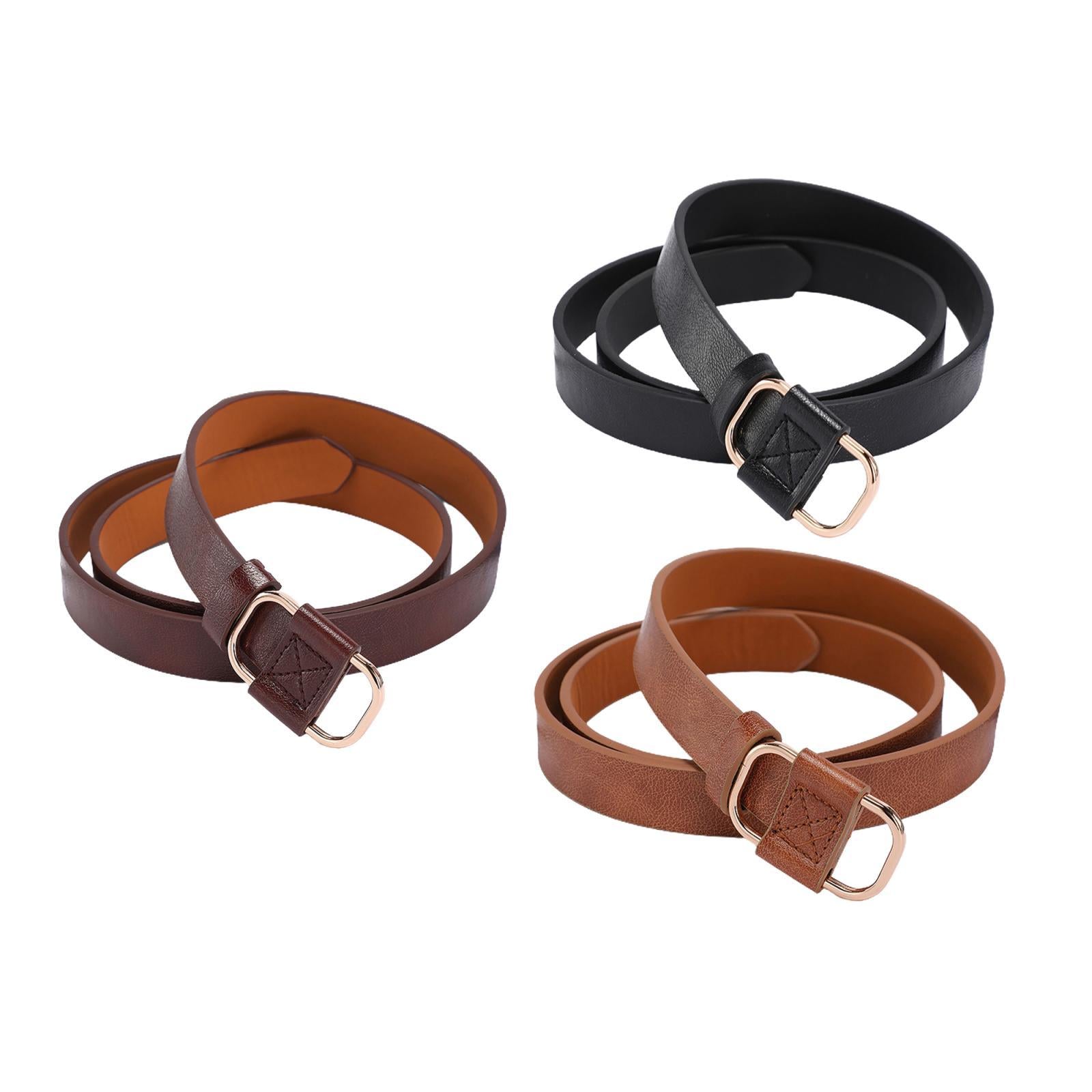 Women Leather Belts Jeans Belts with Alloy O-Ring Buckle No Pin Black