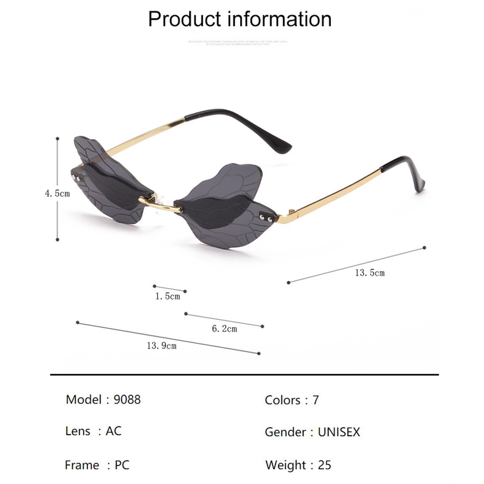 Dragonfly Rimless Sunglasses Novelty Tinted Lens Glasses Eyewear Gray