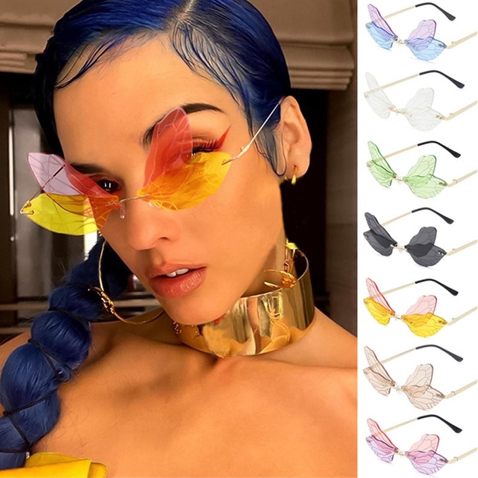 Dragonfly Rimless Sunglasses Novelty Tinted Lens Glasses Eyewear Gray