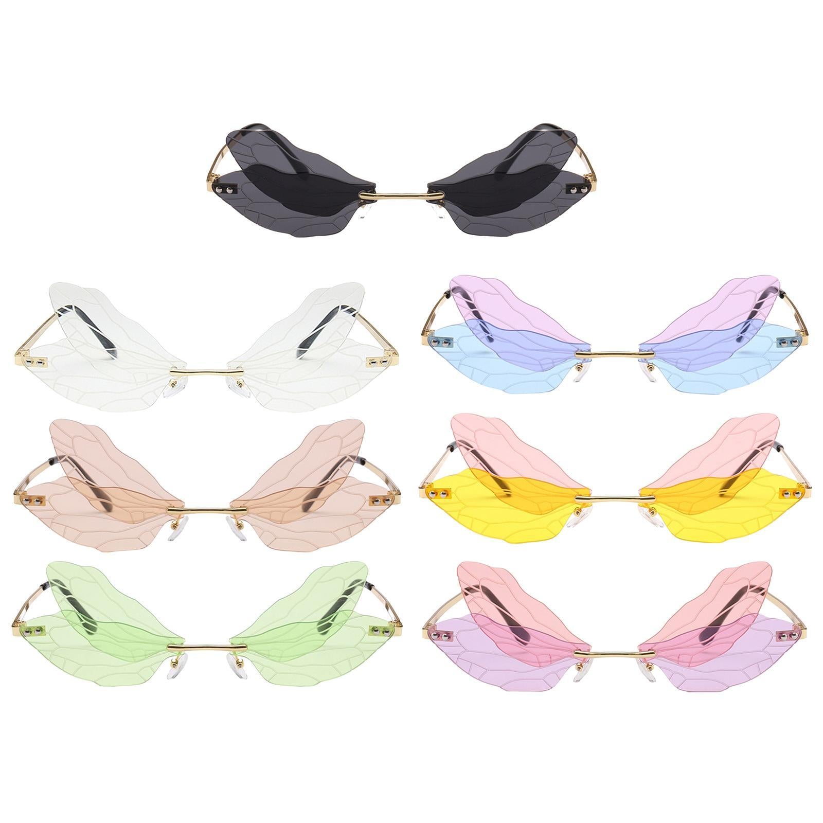 Dragonfly Rimless Sunglasses Novelty Tinted Lens Glasses Eyewear Gray