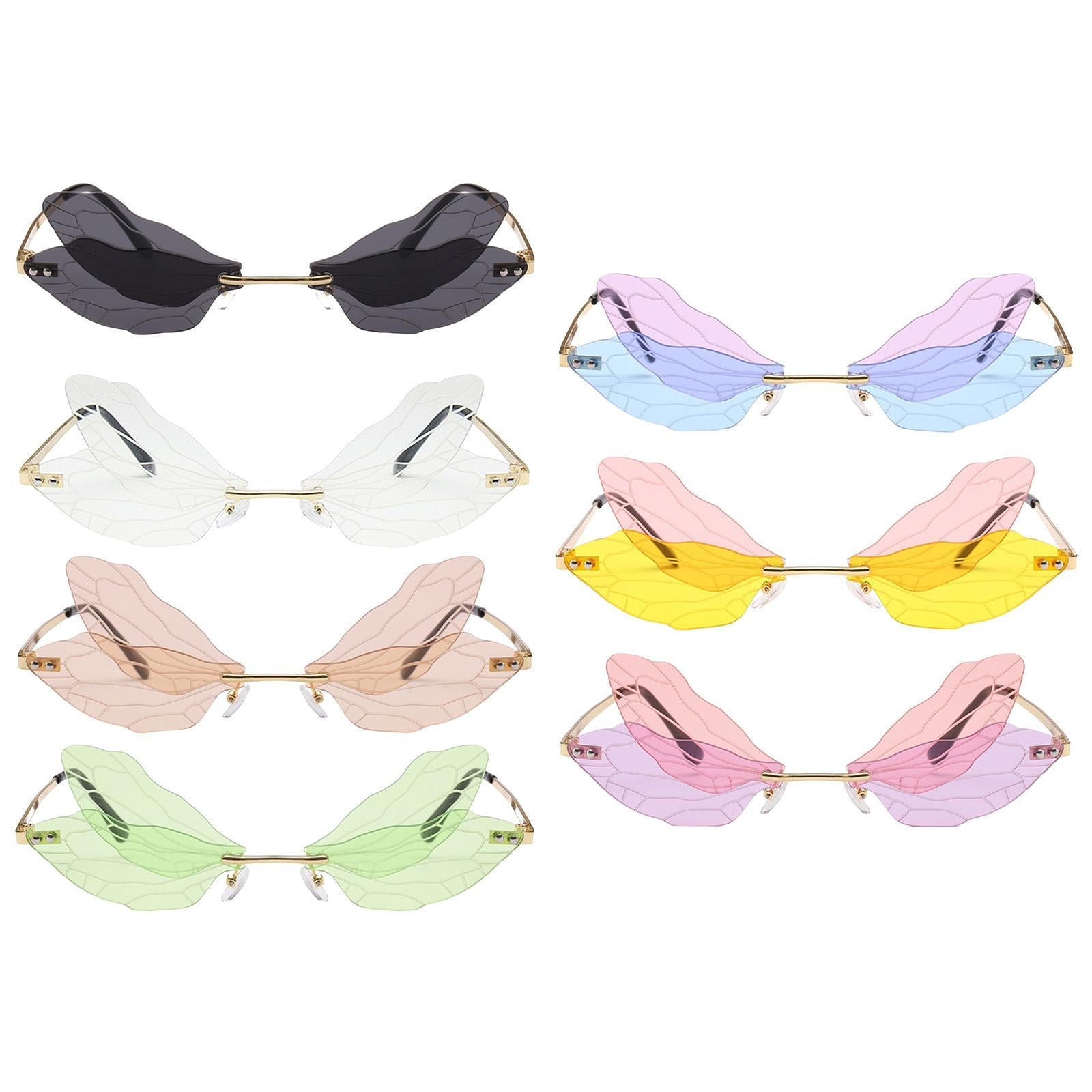 Dragonfly Rimless Sunglasses Novelty Tinted Lens Glasses Eyewear Gray