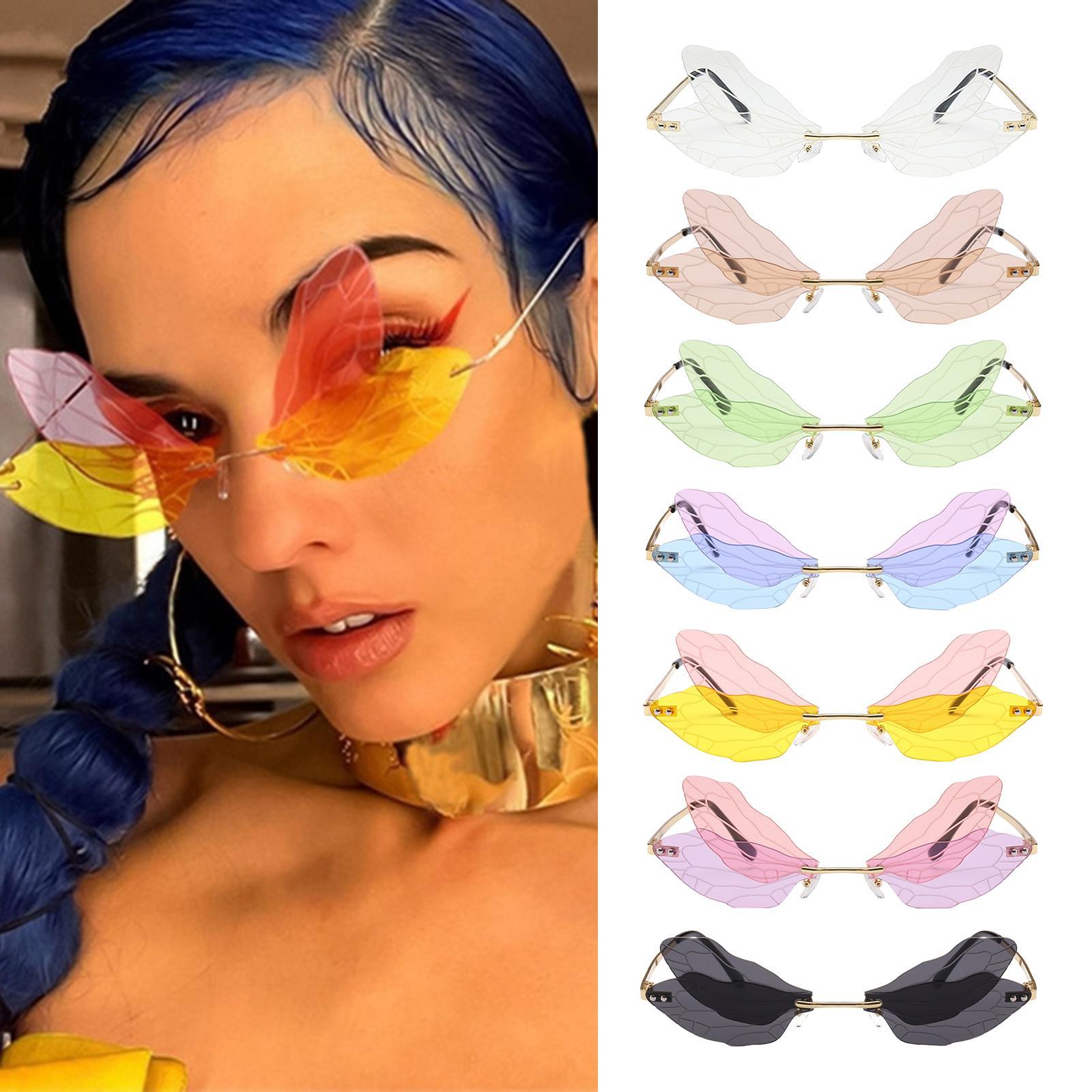 Dragonfly Rimless Sunglasses Novelty Tinted Lens Glasses Eyewear Gray
