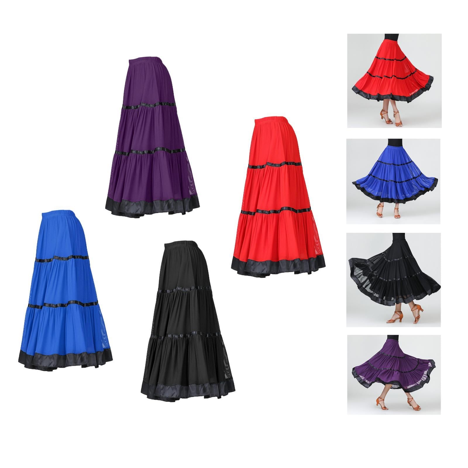 Flamenco Ballroom Skirt Waltz Swing Dress Modern Dance Costume Red