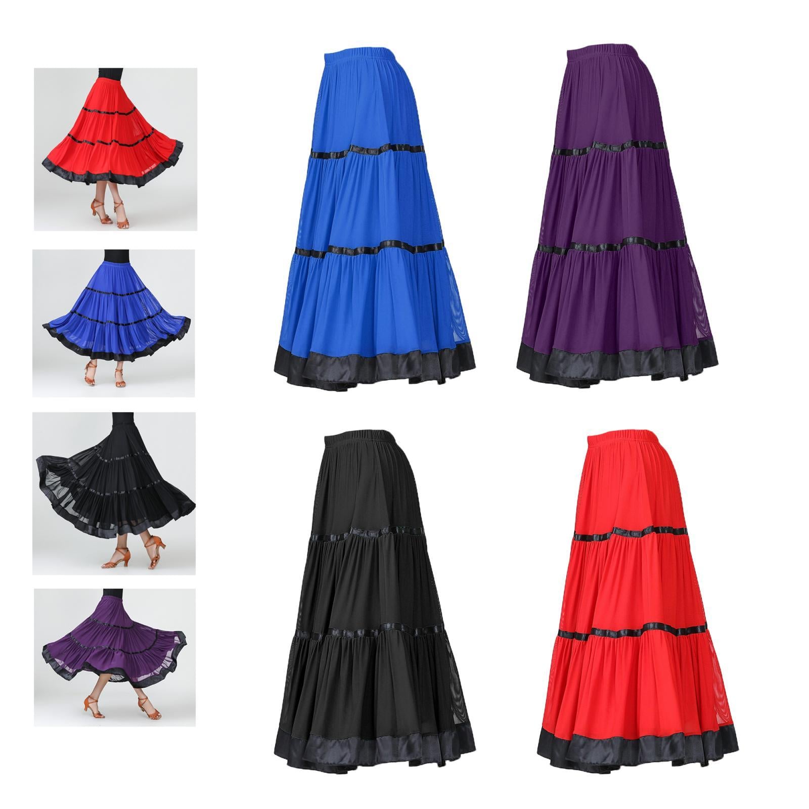 Flamenco Ballroom Skirt Waltz Swing Dress Modern Dance Costume Red