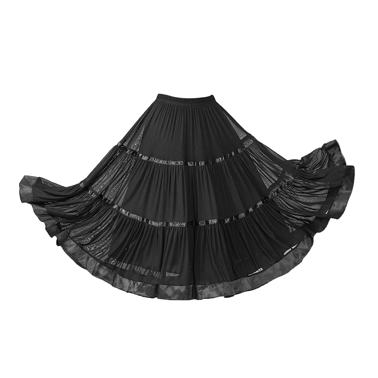 Flamenco Ballroom Skirt Waltz Swing Dress Modern Dance Costume Black