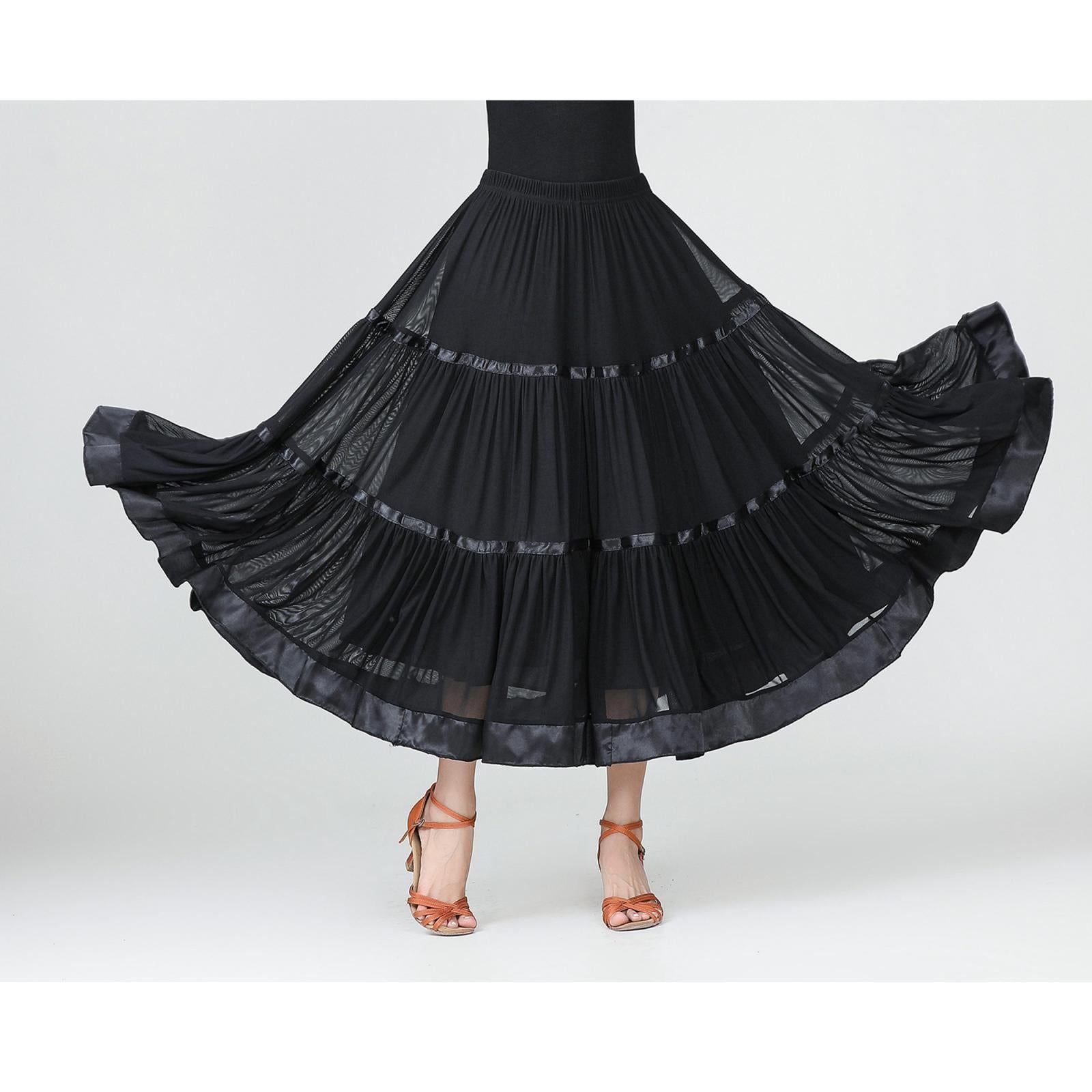 Flamenco Ballroom Skirt Waltz Swing Dress Modern Dance Costume Black