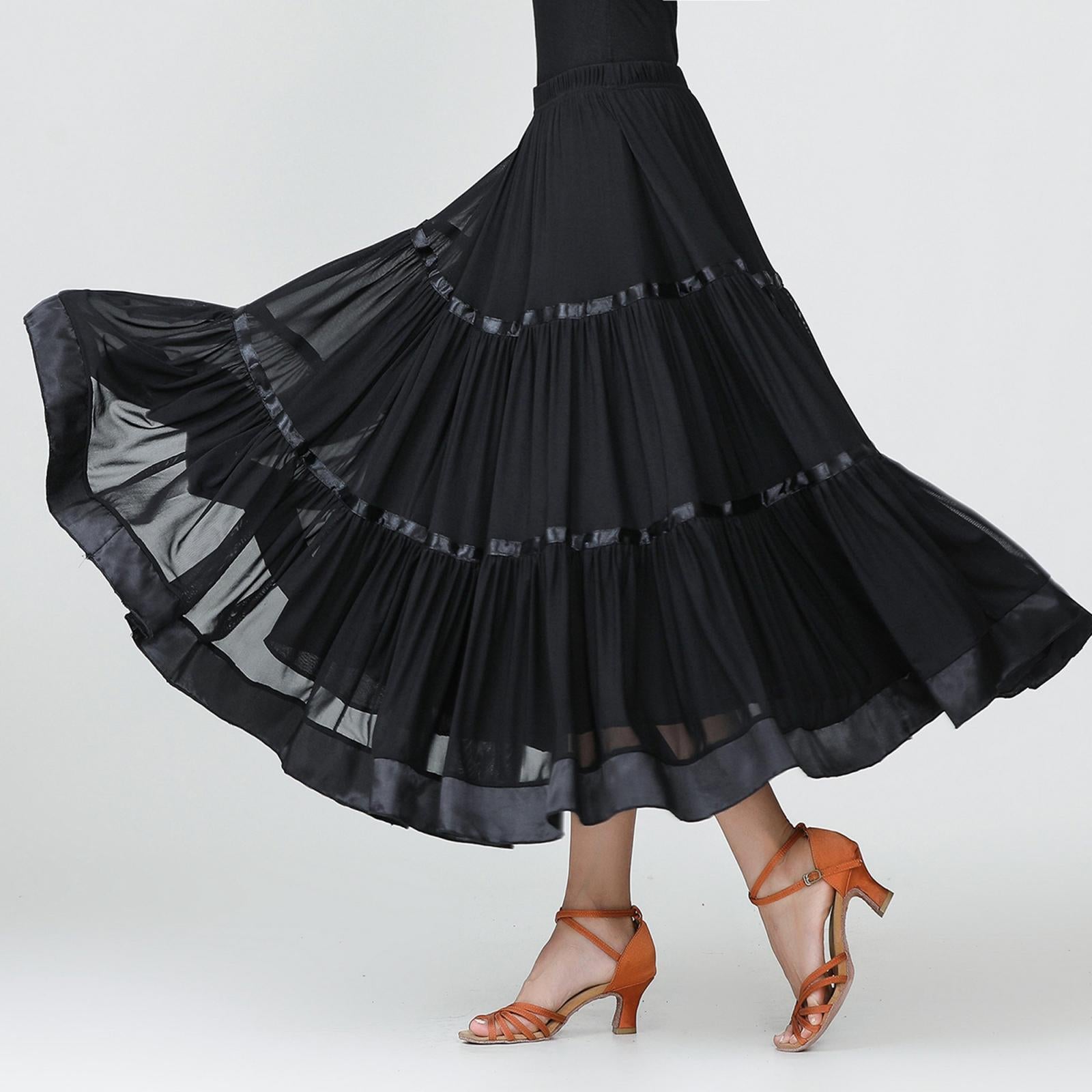 Flamenco Ballroom Skirt Waltz Swing Dress Modern Dance Costume Black