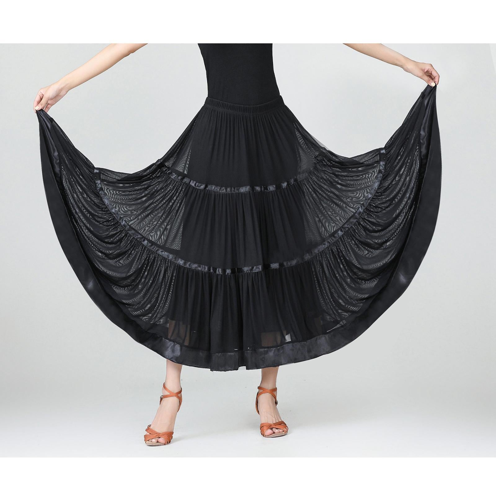 Flamenco Ballroom Skirt Waltz Swing Dress Modern Dance Costume Black