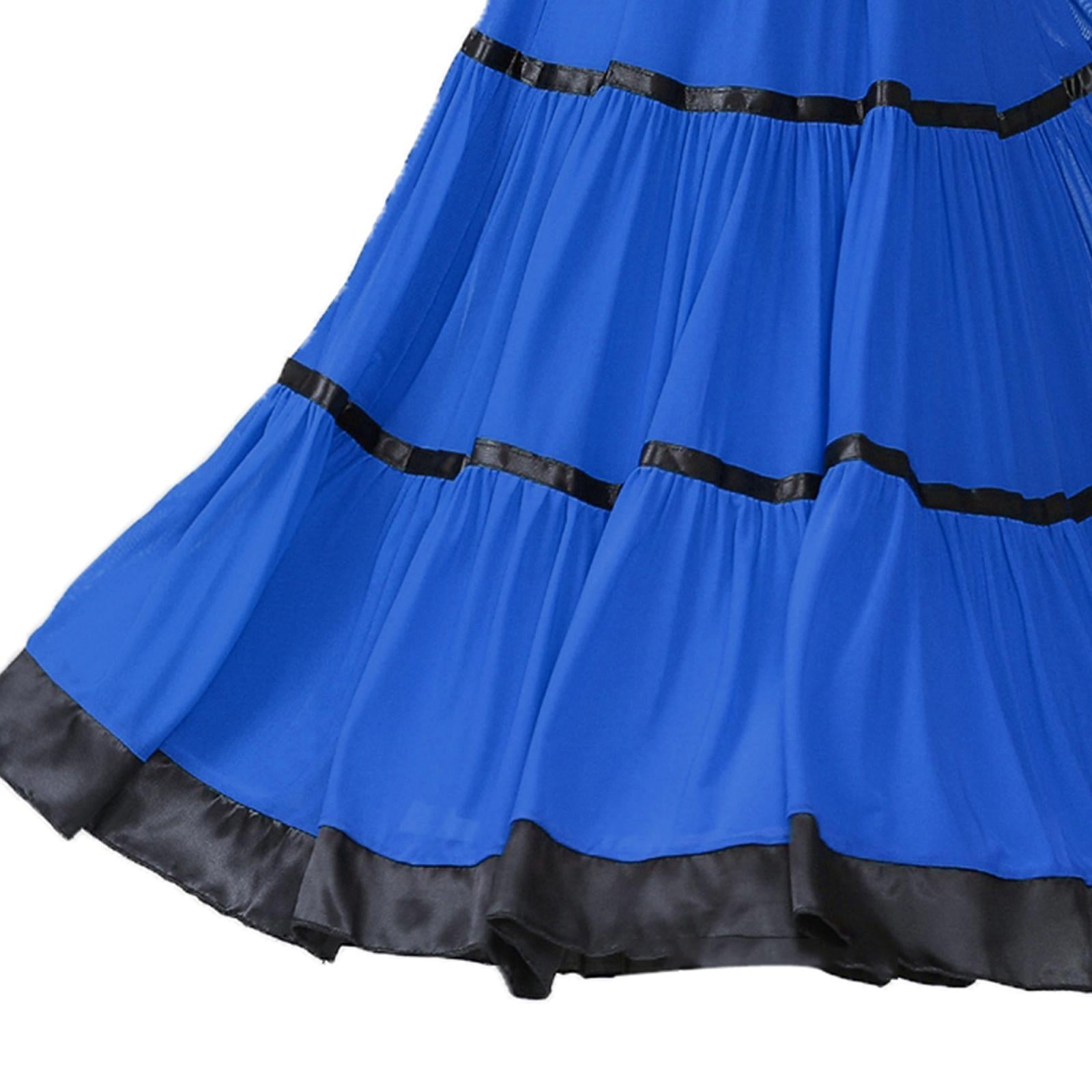 Flamenco Ballroom Skirt Waltz Swing Dress Modern Dance Costume Royal Blue