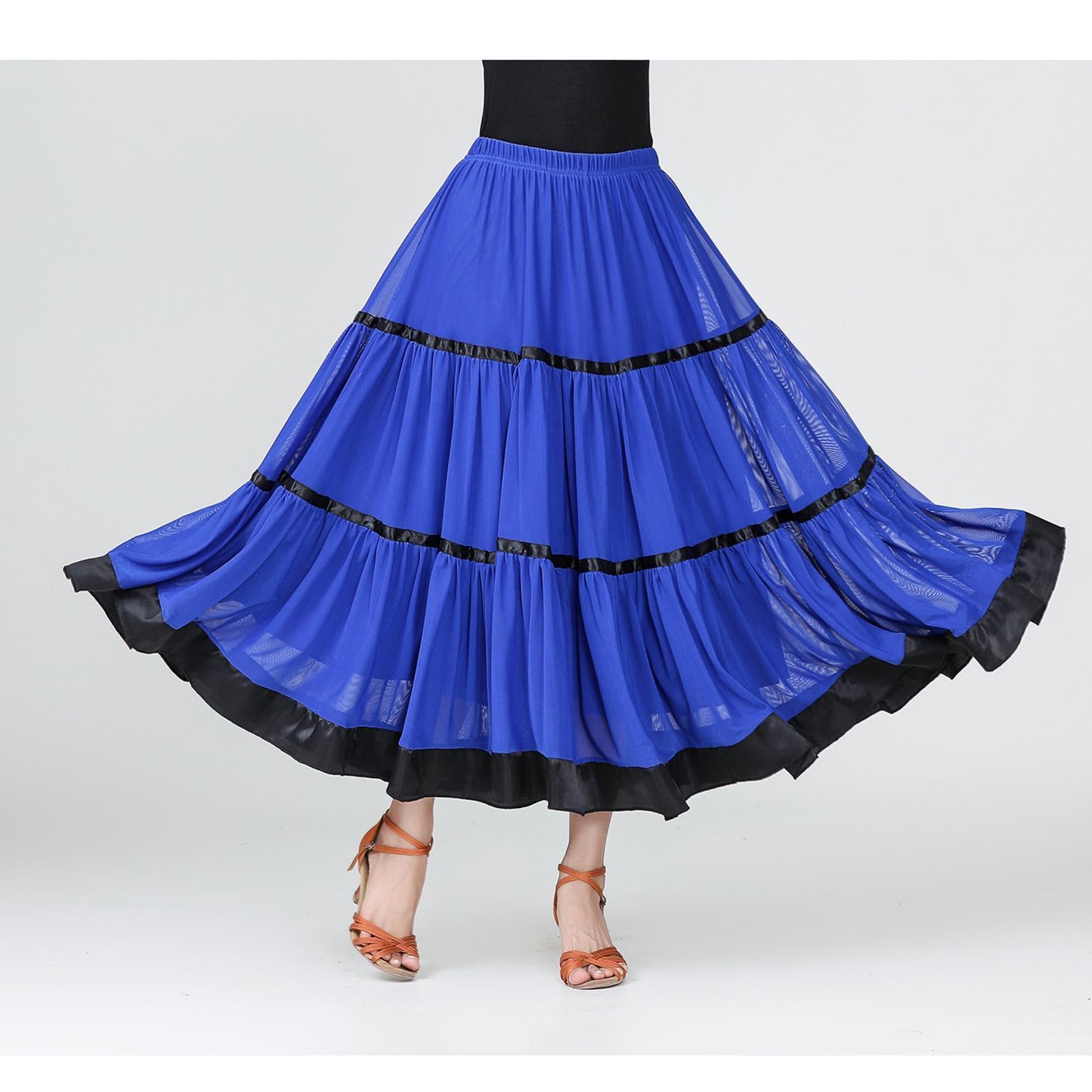 Flamenco Ballroom Skirt Waltz Swing Dress Modern Dance Costume Royal Blue