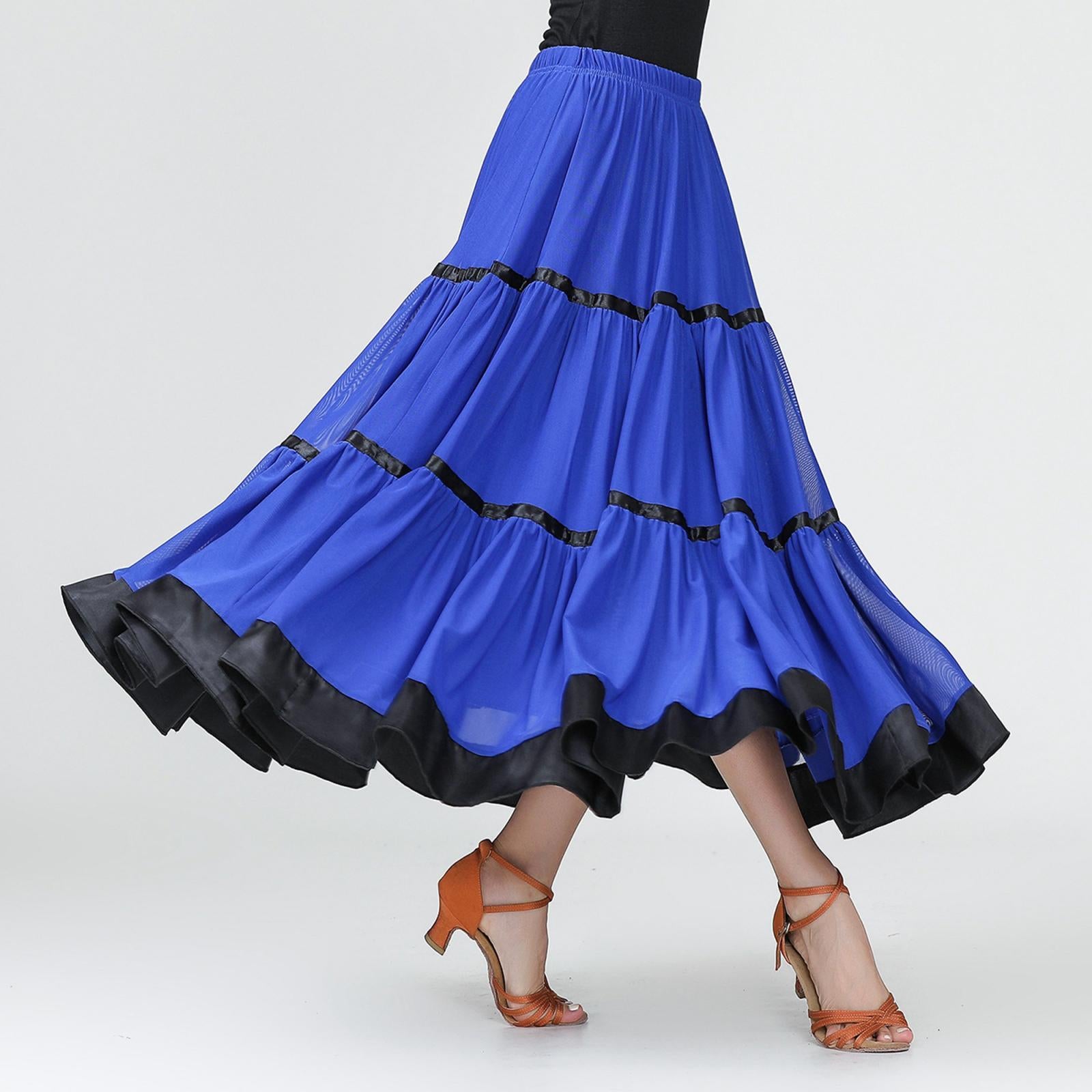 Flamenco Ballroom Skirt Waltz Swing Dress Modern Dance Costume Royal Blue