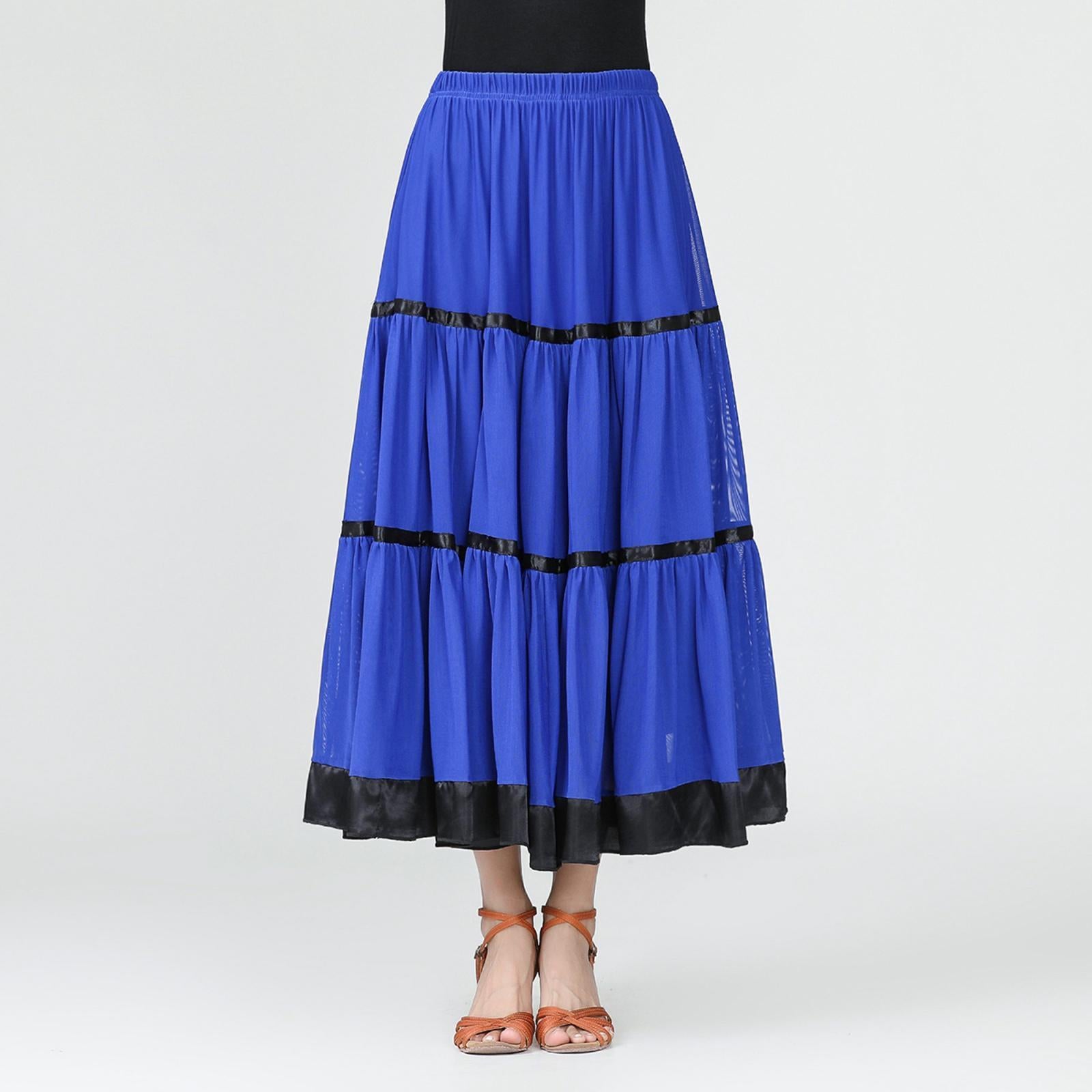 Flamenco Ballroom Skirt Waltz Swing Dress Modern Dance Costume Royal Blue