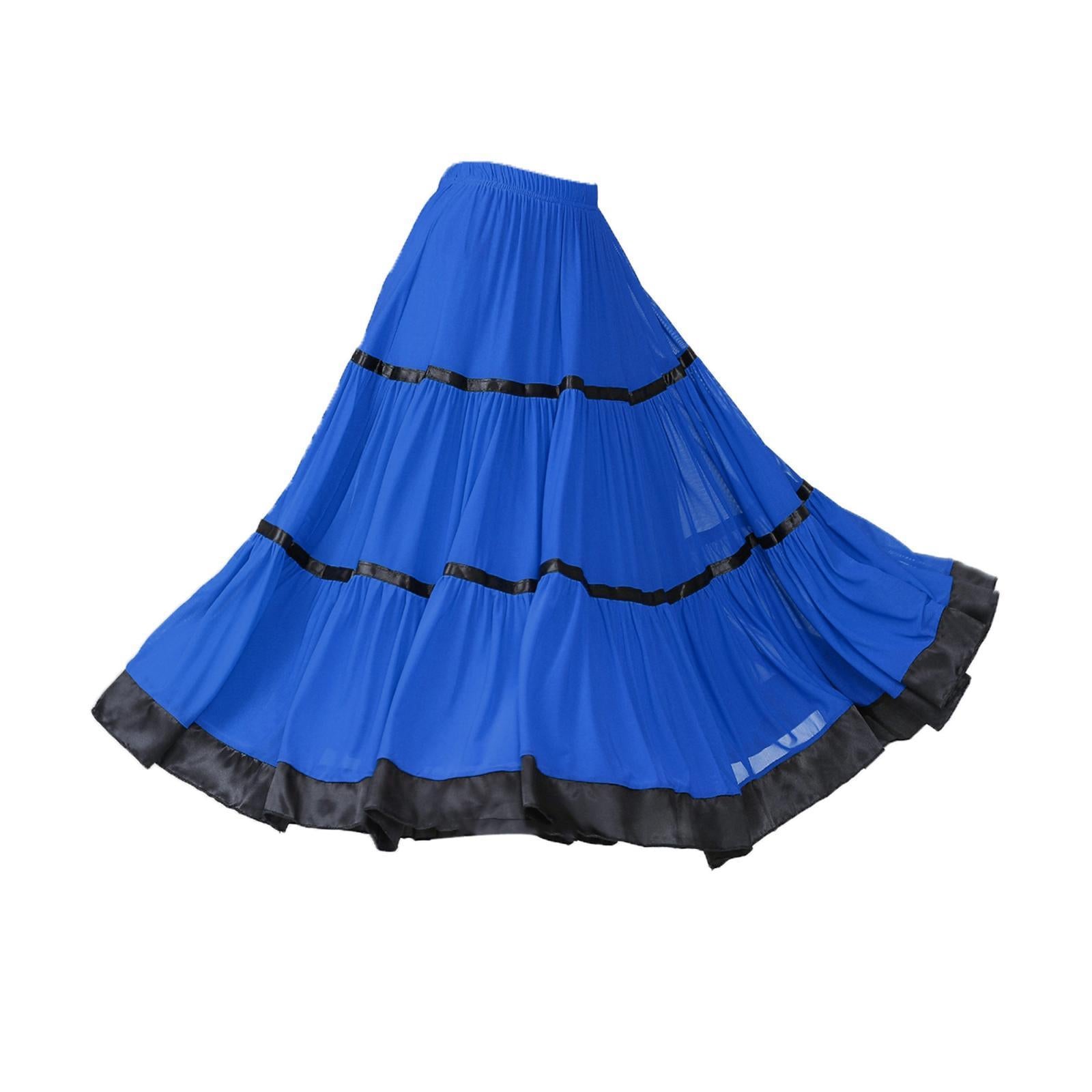 Flamenco Ballroom Skirt Waltz Swing Dress Modern Dance Costume Royal Blue