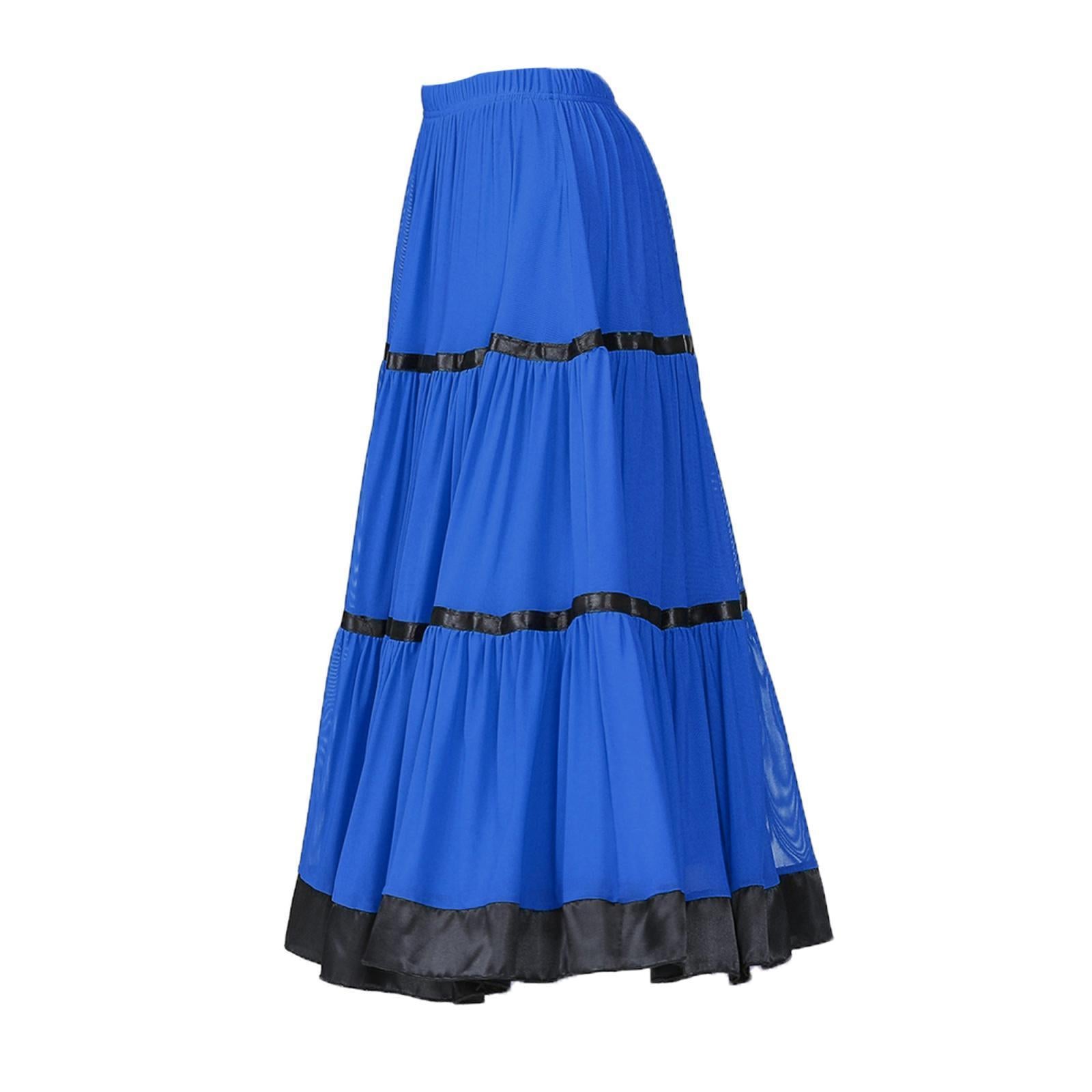 Flamenco Ballroom Skirt Waltz Swing Dress Modern Dance Costume Royal Blue