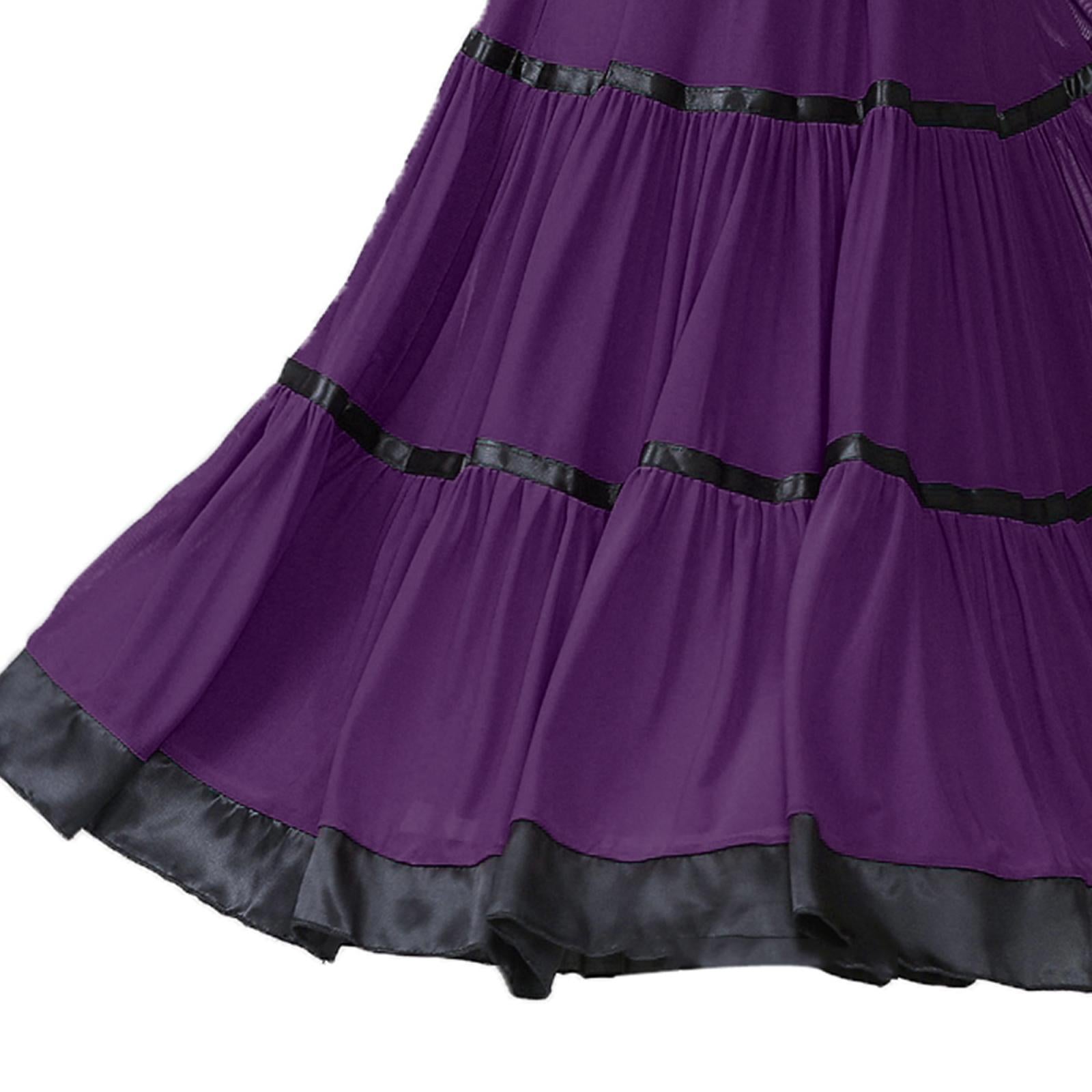 Flamenco Ballroom Skirt Waltz Swing Dress Modern Dance Costume Purple