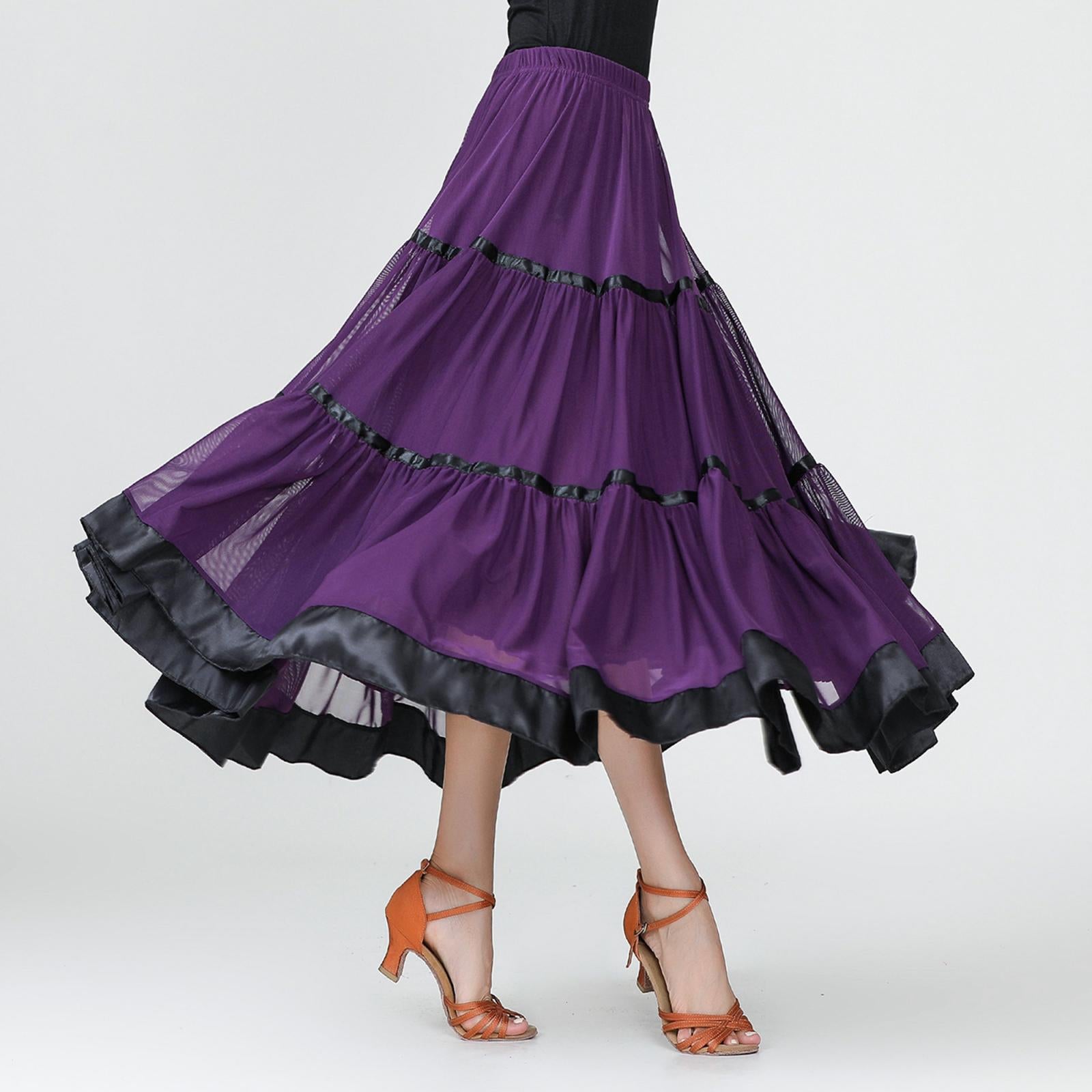 Flamenco Ballroom Skirt Waltz Swing Dress Modern Dance Costume Purple