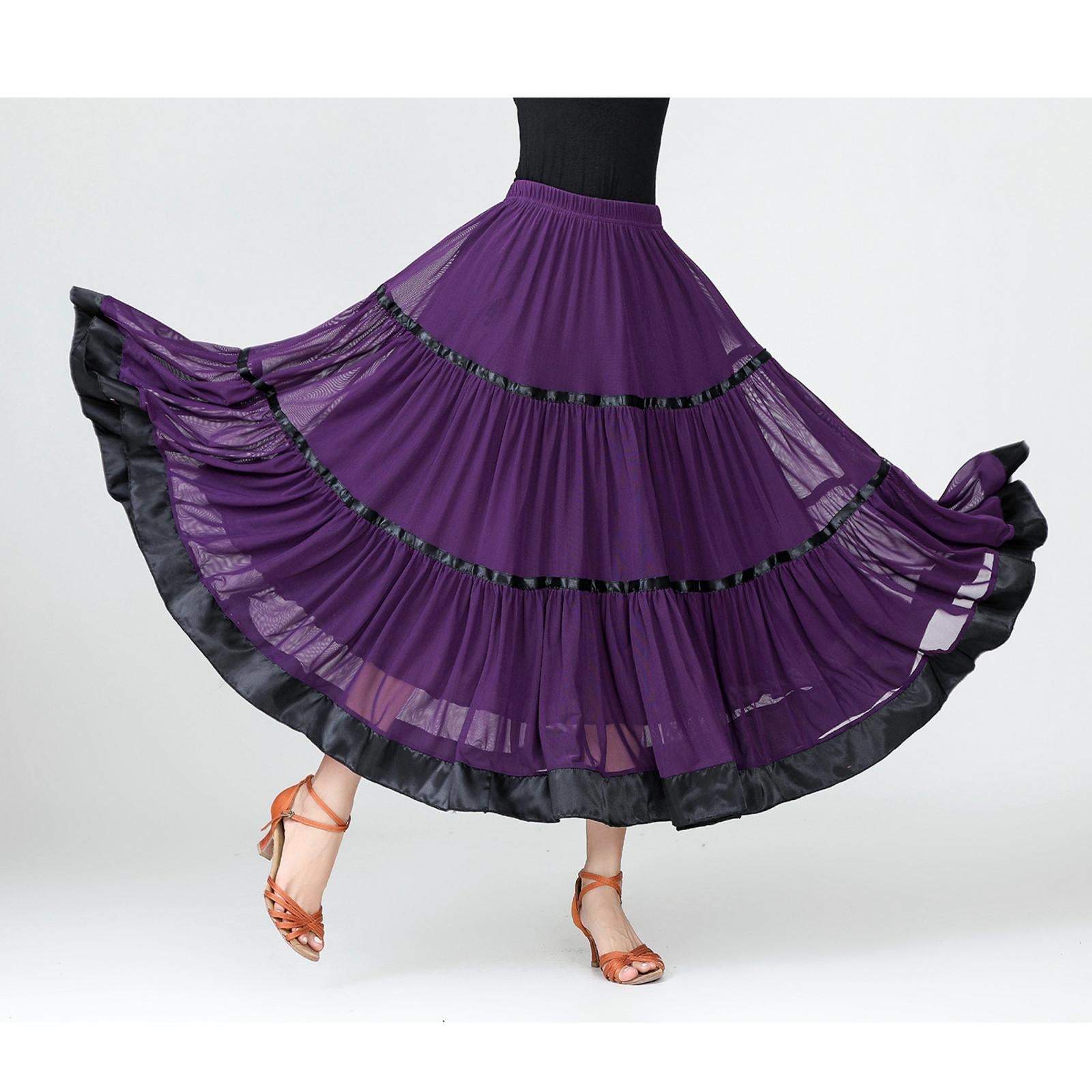 Flamenco Ballroom Skirt Waltz Swing Dress Modern Dance Costume Purple