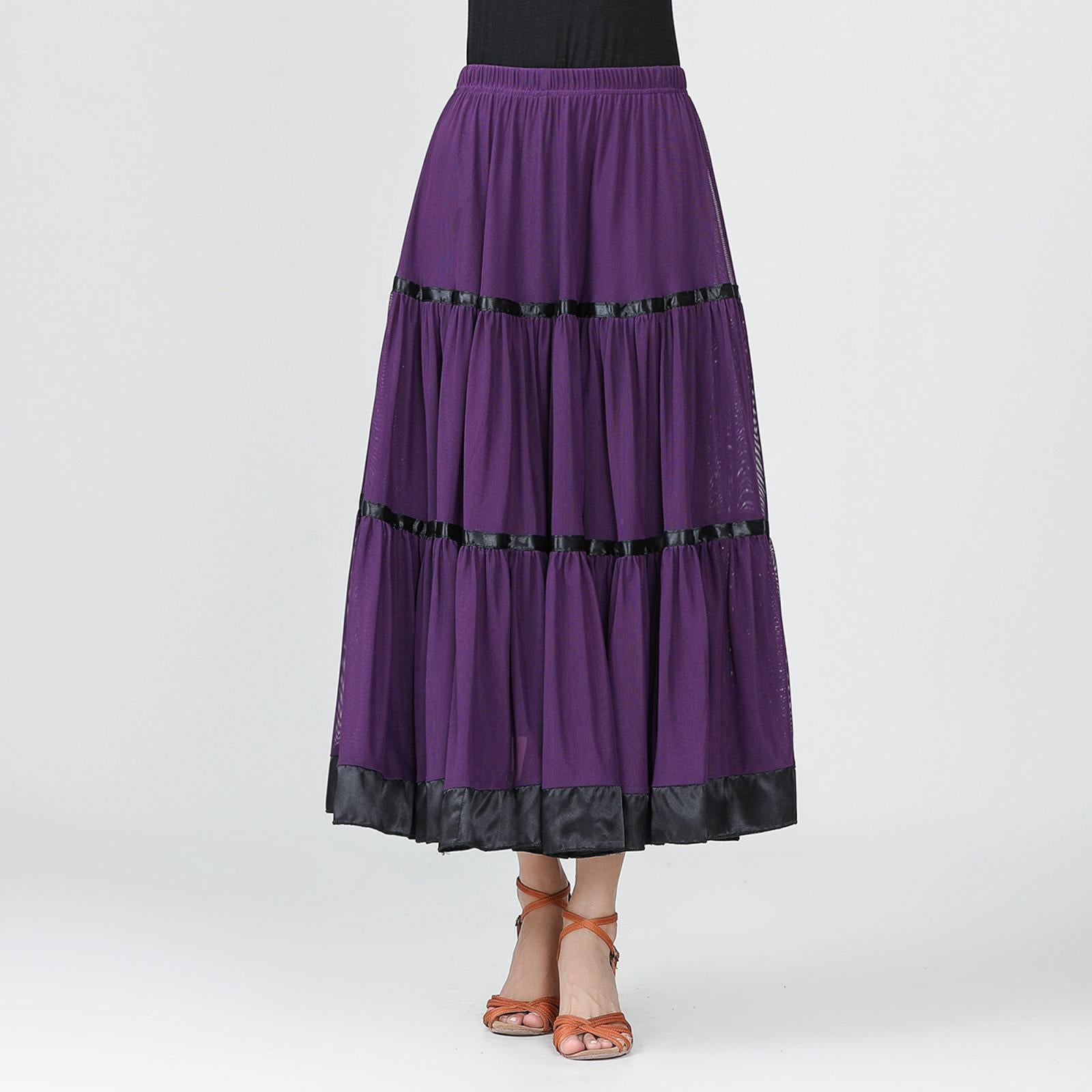 Flamenco Ballroom Skirt Waltz Swing Dress Modern Dance Costume Purple