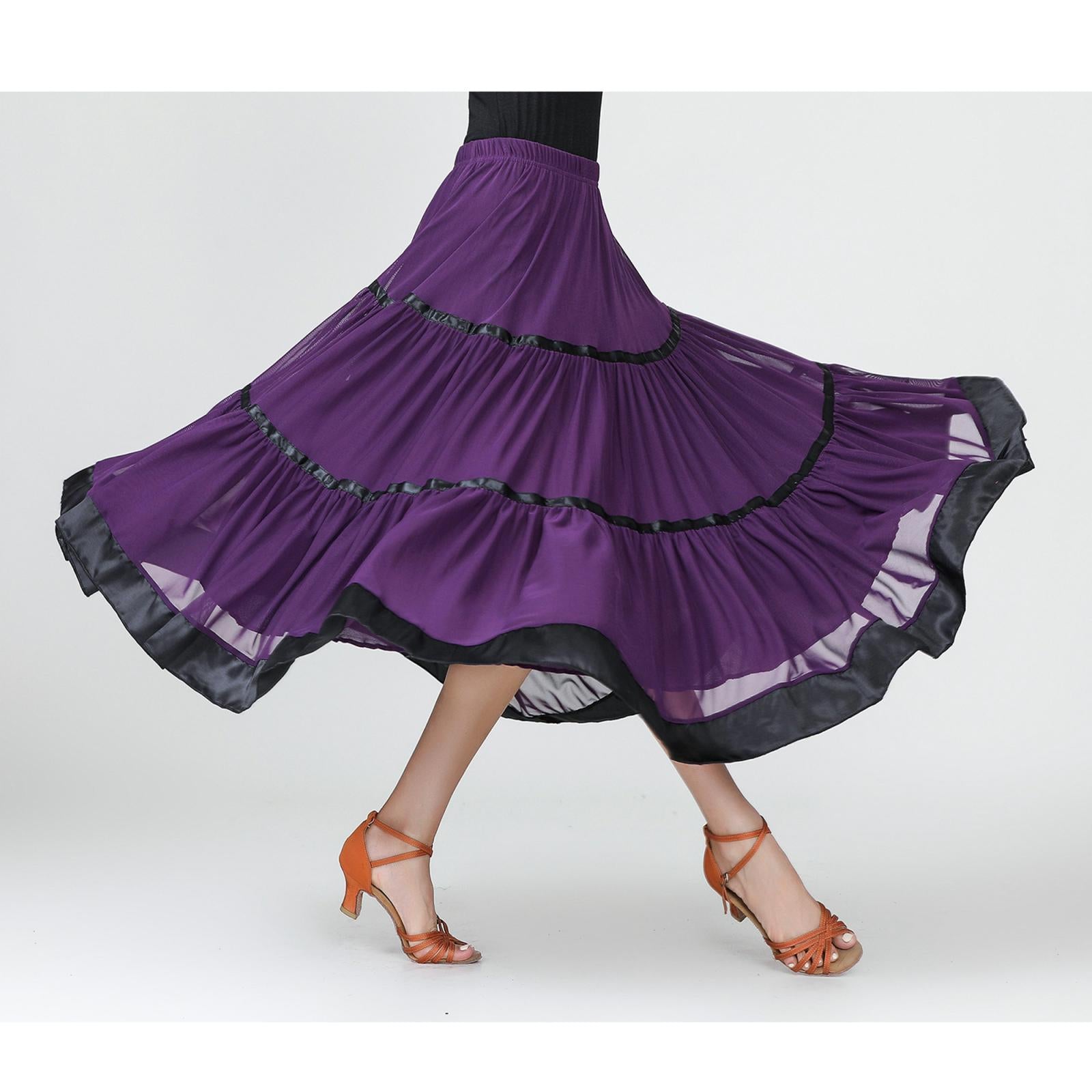 Flamenco Ballroom Skirt Waltz Swing Dress Modern Dance Costume Purple