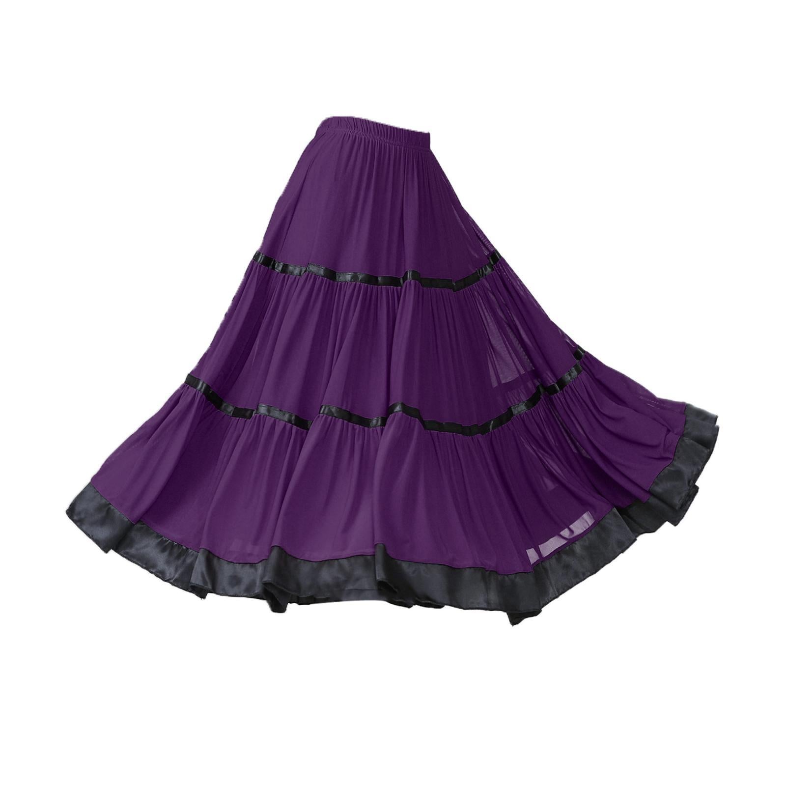 Flamenco Ballroom Skirt Waltz Swing Dress Modern Dance Costume Purple