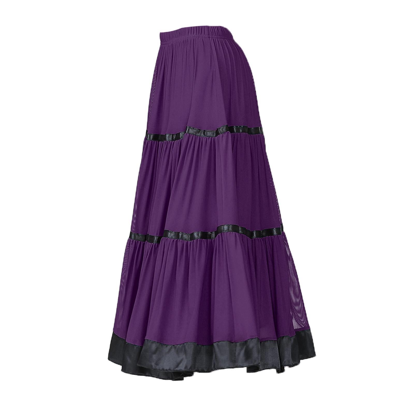 Flamenco Ballroom Skirt Waltz Swing Dress Modern Dance Costume Purple