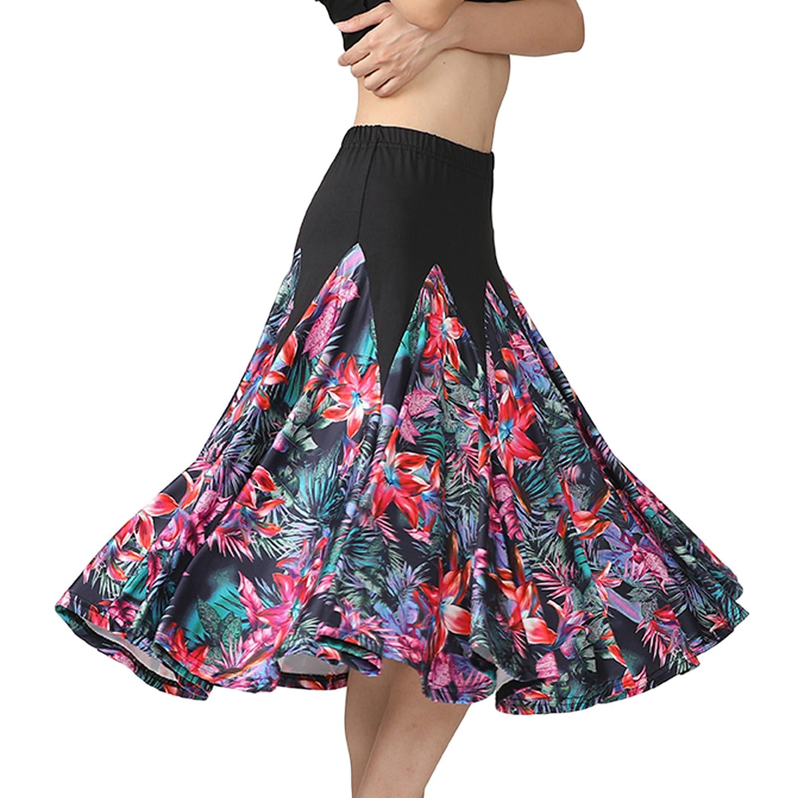 Women Big Swing Latin Ballroom Dance Skirt Waltz Flamenco Skirts Black