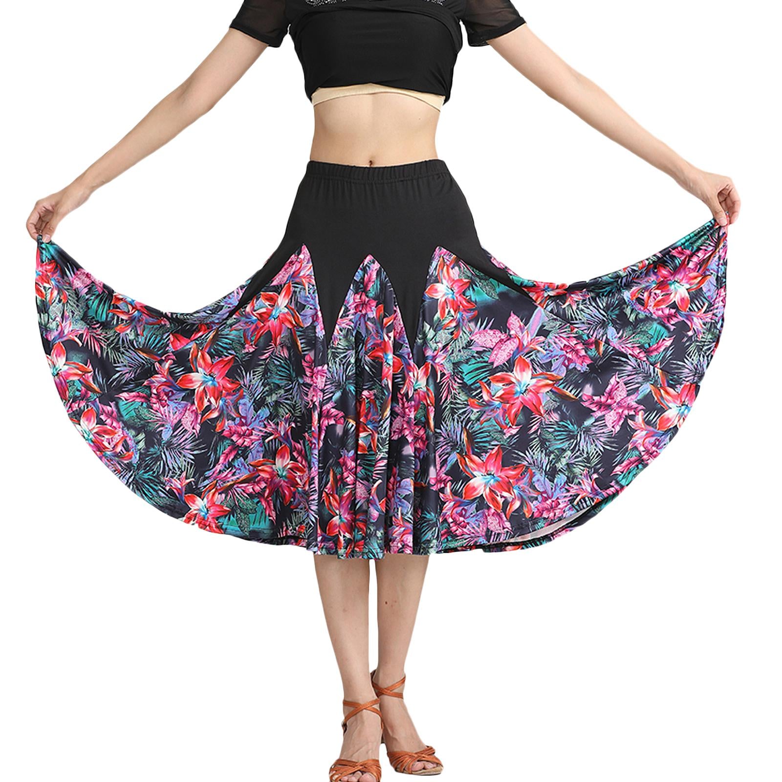 Women Big Swing Latin Ballroom Dance Skirt Waltz Flamenco Skirts Black