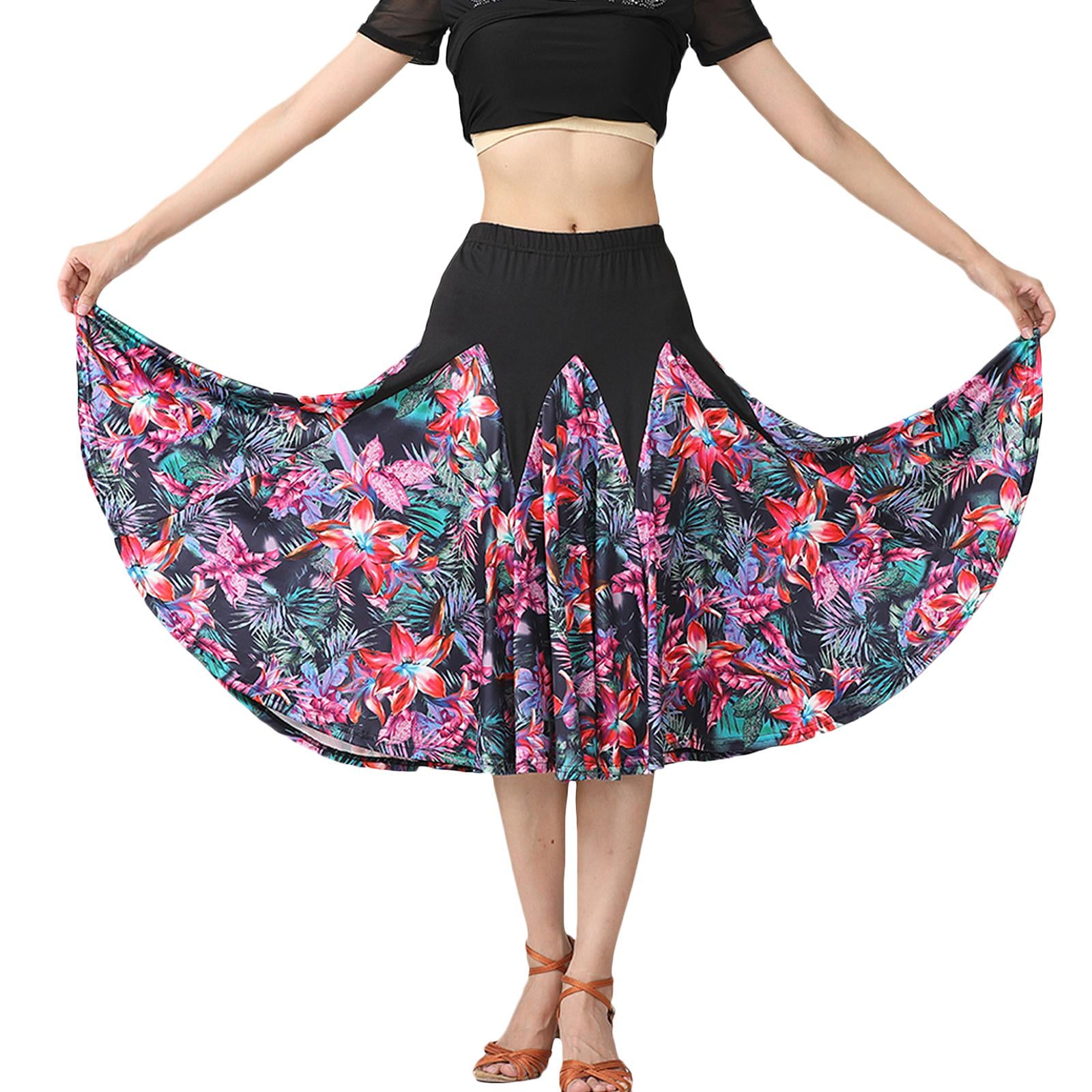 Women Big Swing Latin Ballroom Dance Skirt Waltz Flamenco Skirts Black