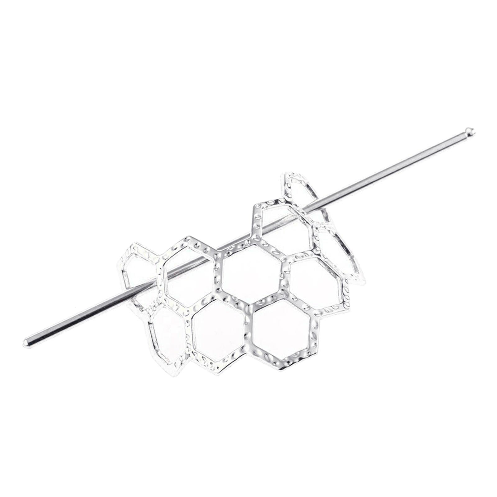 Hair Stick Boho Metal Alloy Geometric Shaped Bun Holder Bun Cage Silver