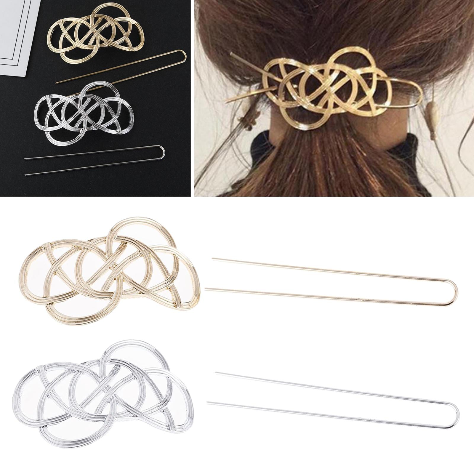 Women Hair Clips Slide Stick Celtic Knot Hairpin Jewelry Accesory Gold