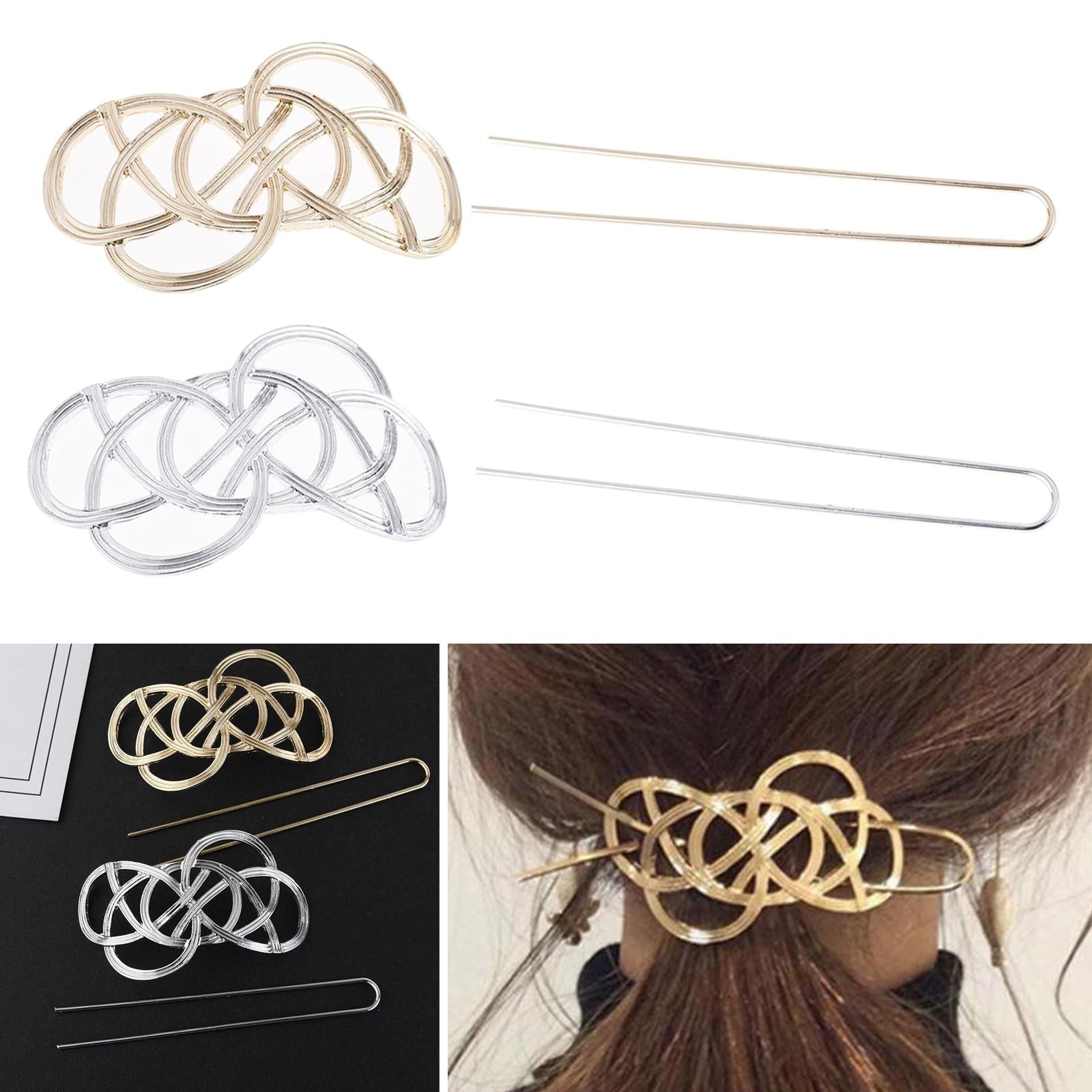 Women Hair Clips Slide Stick Celtic Knot Hairpin Jewelry Accesory Gold