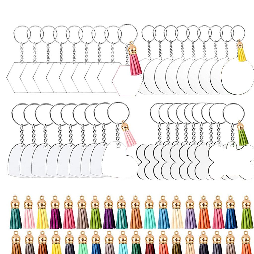 36Pack Clear Acrylic Key Chain Keychain Blanks Charm with Tassel DIY Keyring