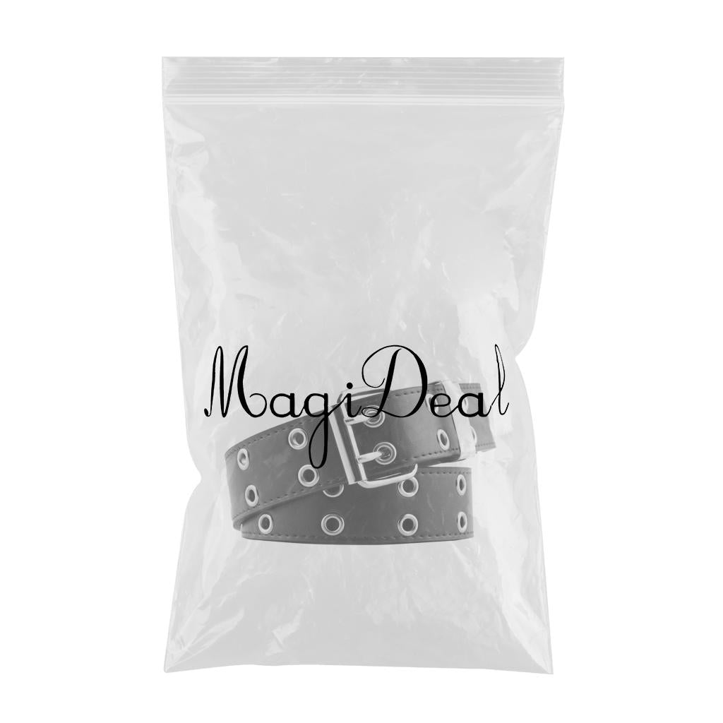 Women Punk Belt Double Grommet Leather Jeans Waist Strap Black