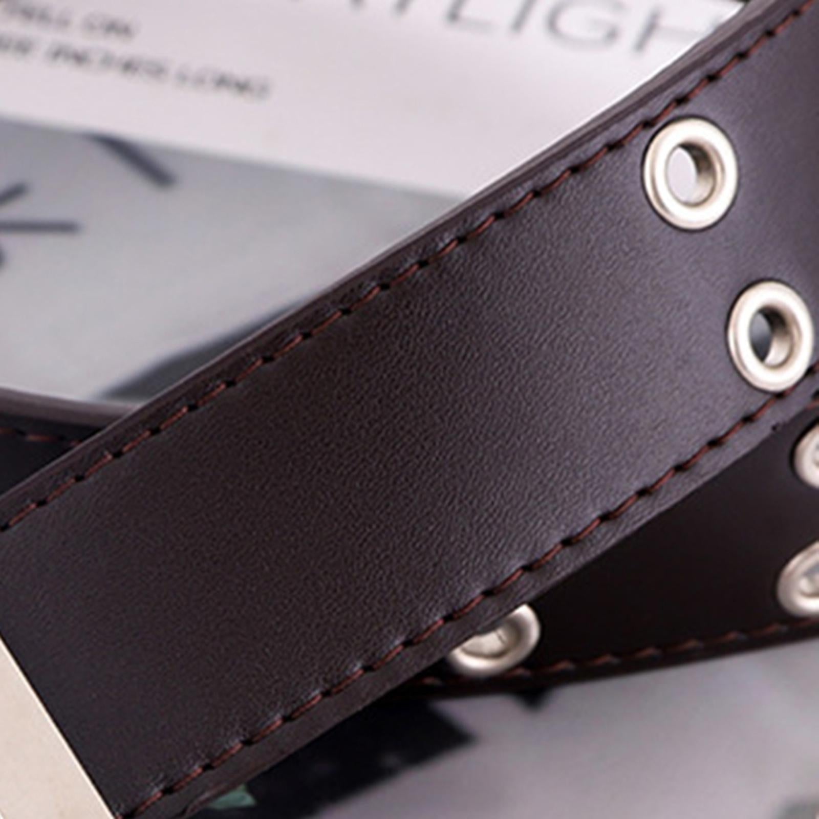 Women Punk Belt Double Grommet Leather Jeans Waist Strap Coffee