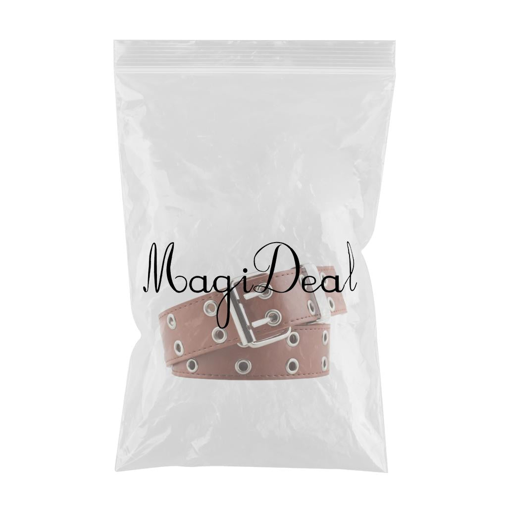Women Punk Belt Double Grommet Leather Jeans Waist Strap Brown