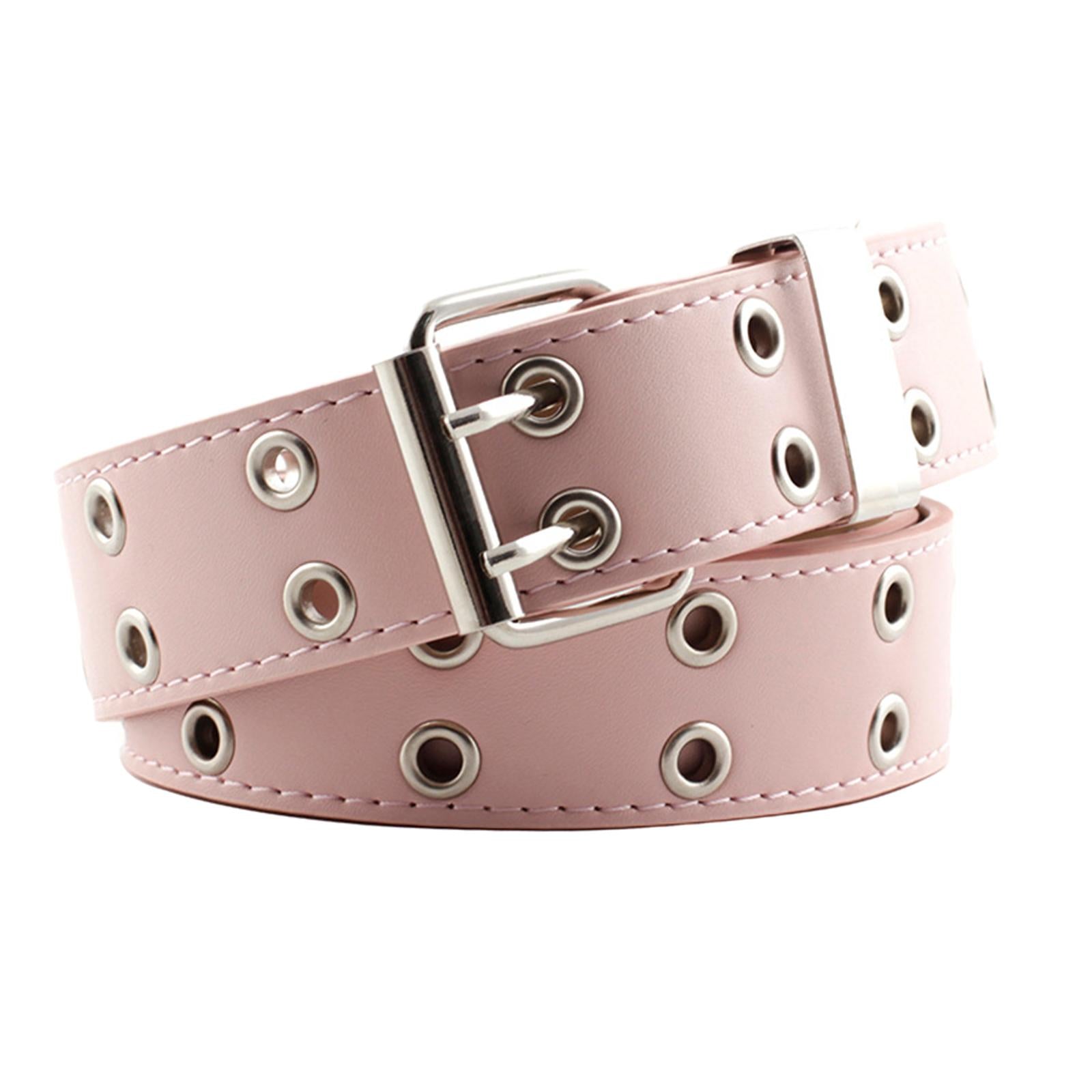 Women Punk Belt Double Grommet Leather Jeans Waist Strap Pink