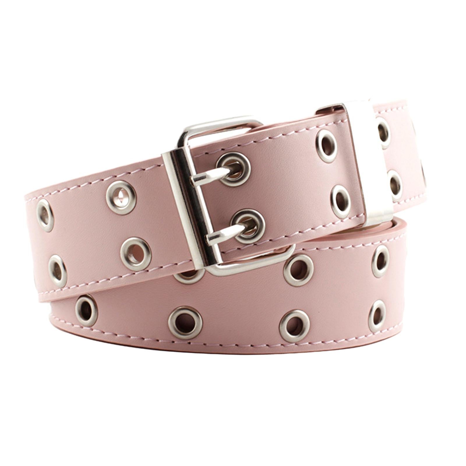 Women Punk Belt Double Grommet Leather Jeans Waist Strap Pink